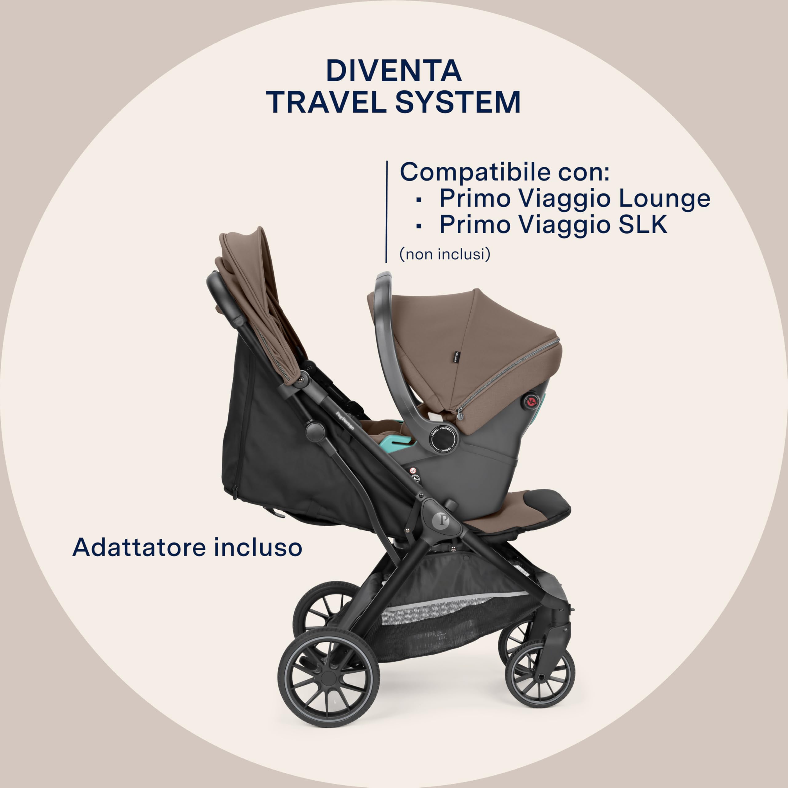PEG X-Country Passeggino Fuoristrada Leggero Off-Road, Parapioggia Incluso, Ruote XL All-Terrain Ammortizzate, Schienale Reclinabile, Chiusura Automatica, 0-22 kg, Pine Bark