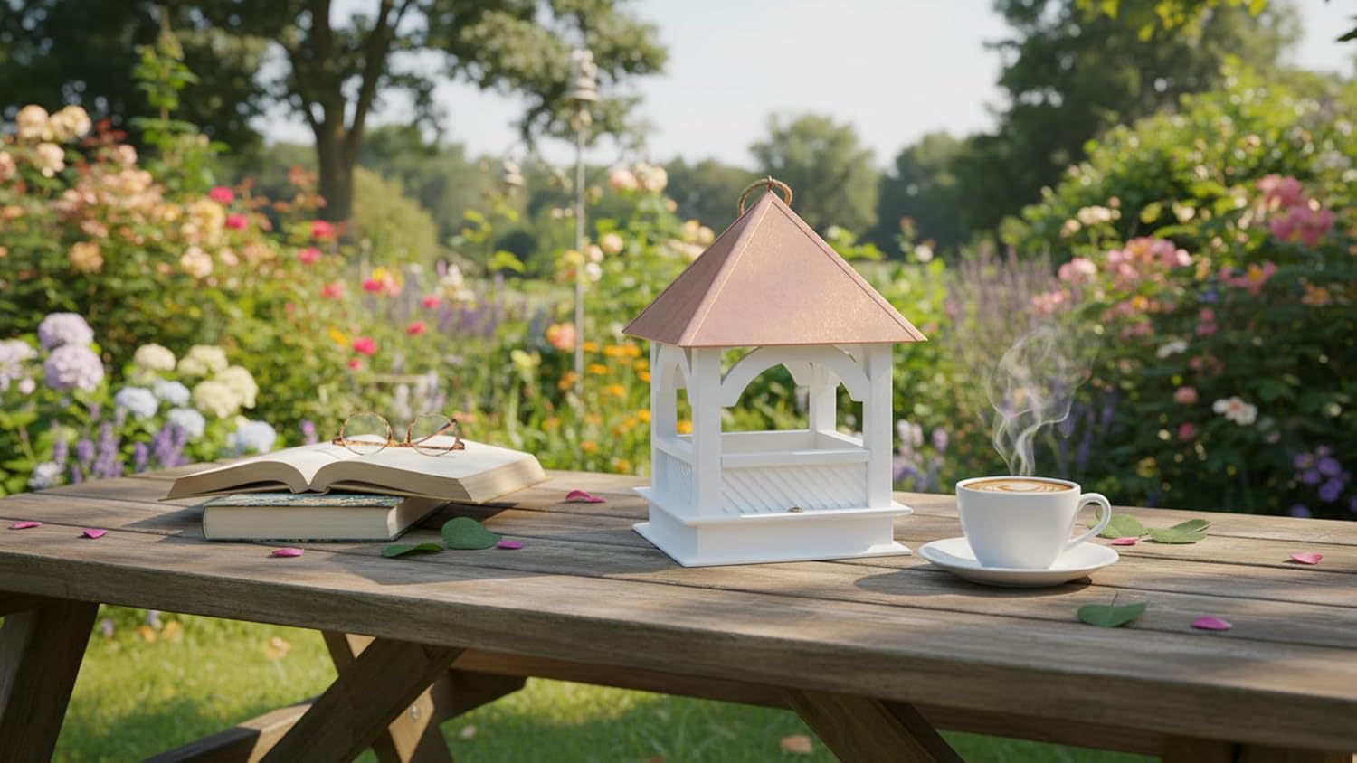 Cedar Alpha Large Pavillion Bird Feeder for Outside - Solid Western Red Cedar - Wood Birdfeeder Hanging for Outdoors - 10 Lbs Capacity - Removable Tray - Rust Proof Gorgeous Copper Roof