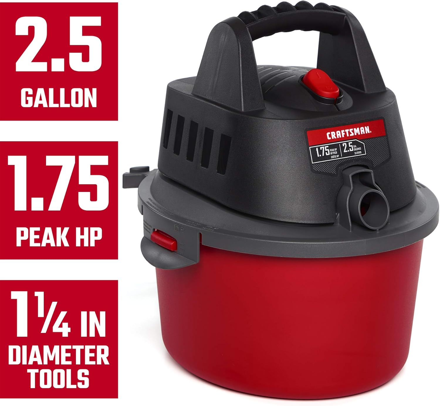 Craftsman CMXEVBE17250 2.5 Gallon 1.75 Peak HP Wet/Dry Vac, Portable Shop Vacuum with Attachments and Additional Filter Bags - - 