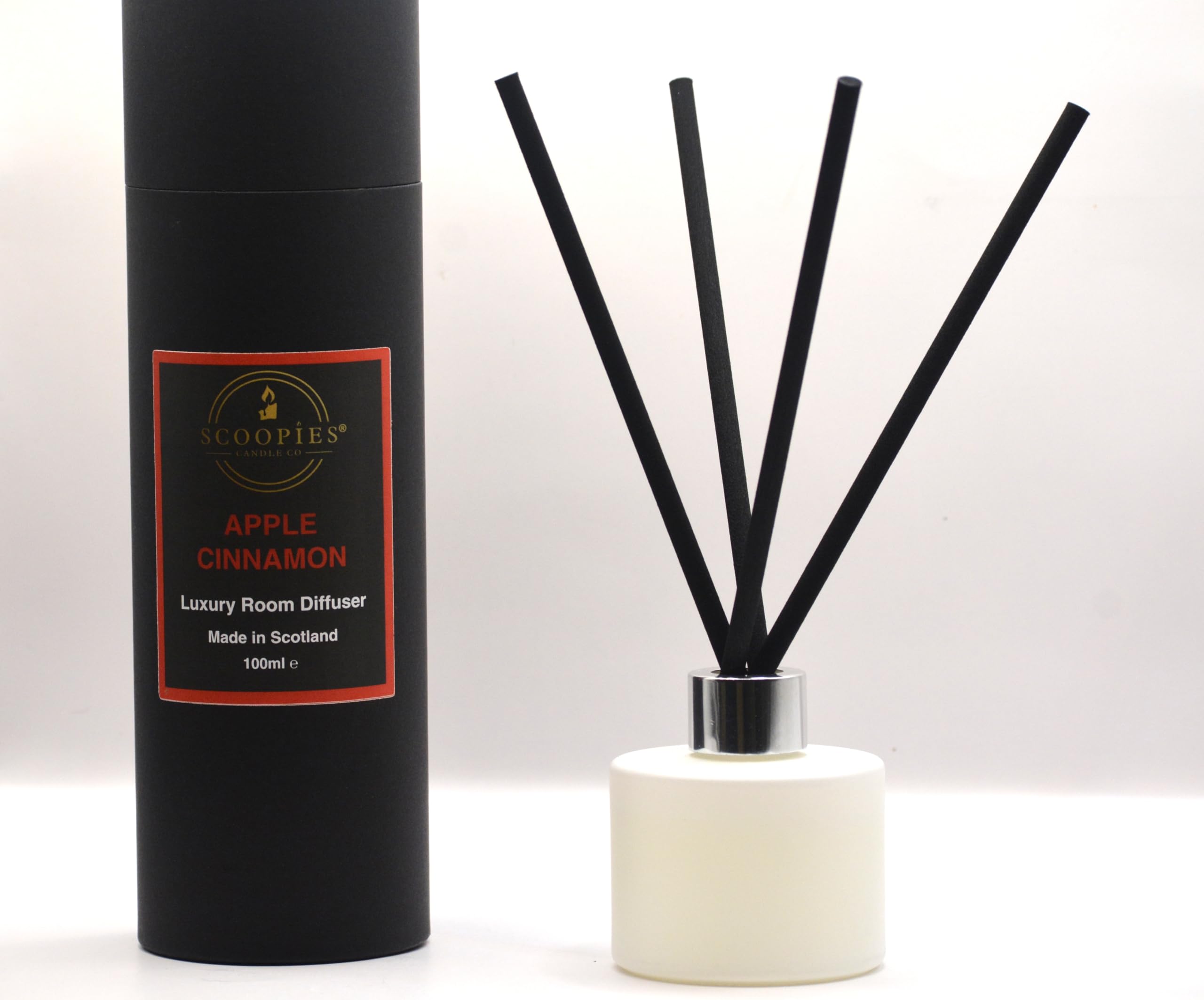 Scoopies Candle Co Luxury Scented Reed Room Diffuser, 100ml, Handmade in Scotland, Vegan (Apple Cinnamon)