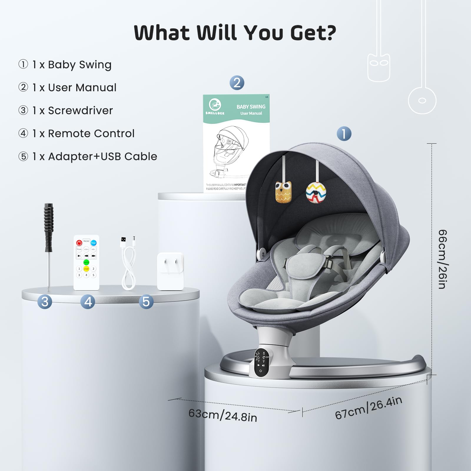 Columpio para bebés, balancín eléctrico con aplicación y mando a distancia, arnés de 5 puntos mejorado, 10 canciones Bluetooth y 5 velocidades, soporta 9 kg