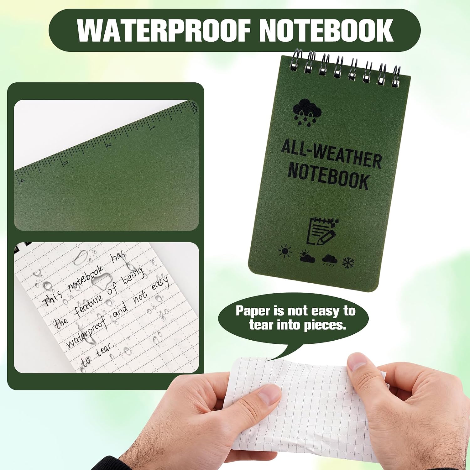 6 PCS Waterproof Notebook Kit,3 X 5 Inch Waterproof Notepad with Multifunctional Waist Pack for Write in the Rain,Outdoor Activities Recording image 4