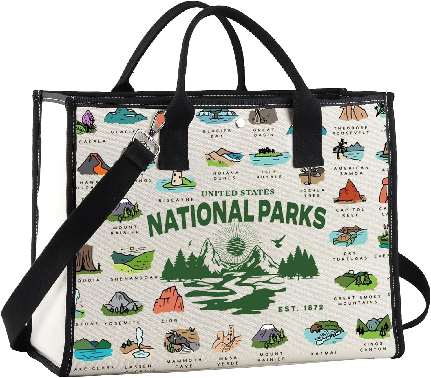 POFULL National Parks Checklist Gift Traveler Shoulder Bag National Park Hiking Gift US National Parks Tote Bag