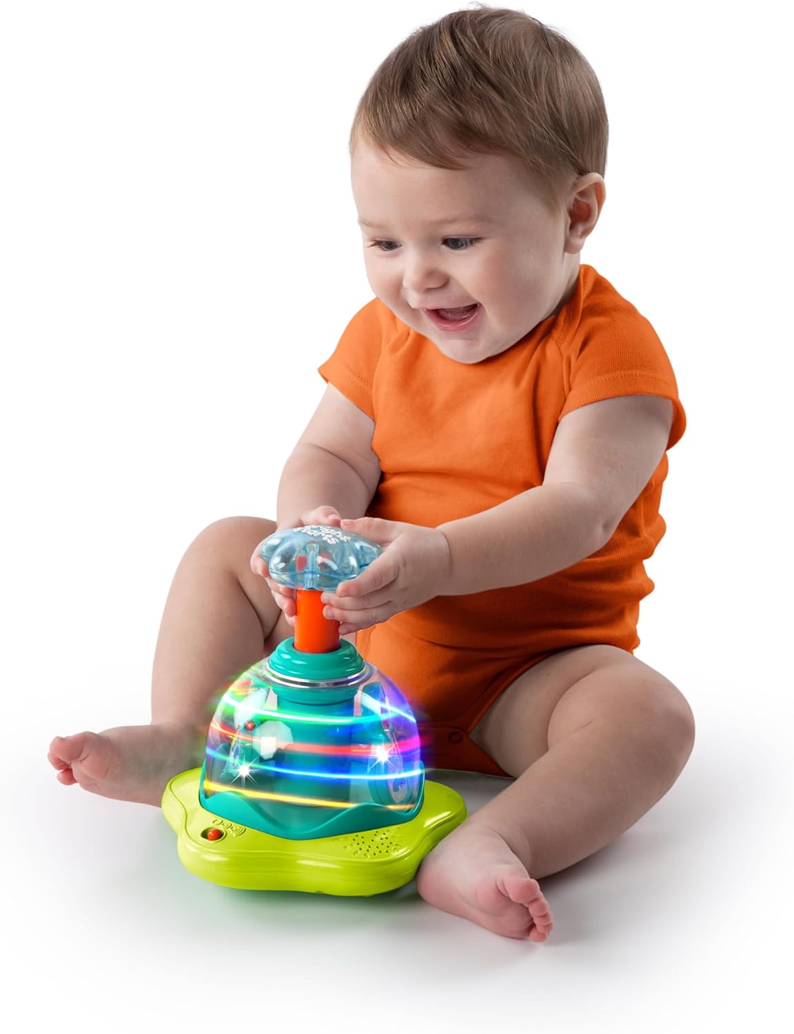 Bright Starts Press and Glow Spinner Cause And Effect Musical Baby Toy, Age 6 Months+, Multicoloured, 1 Count, Pack of 1 3