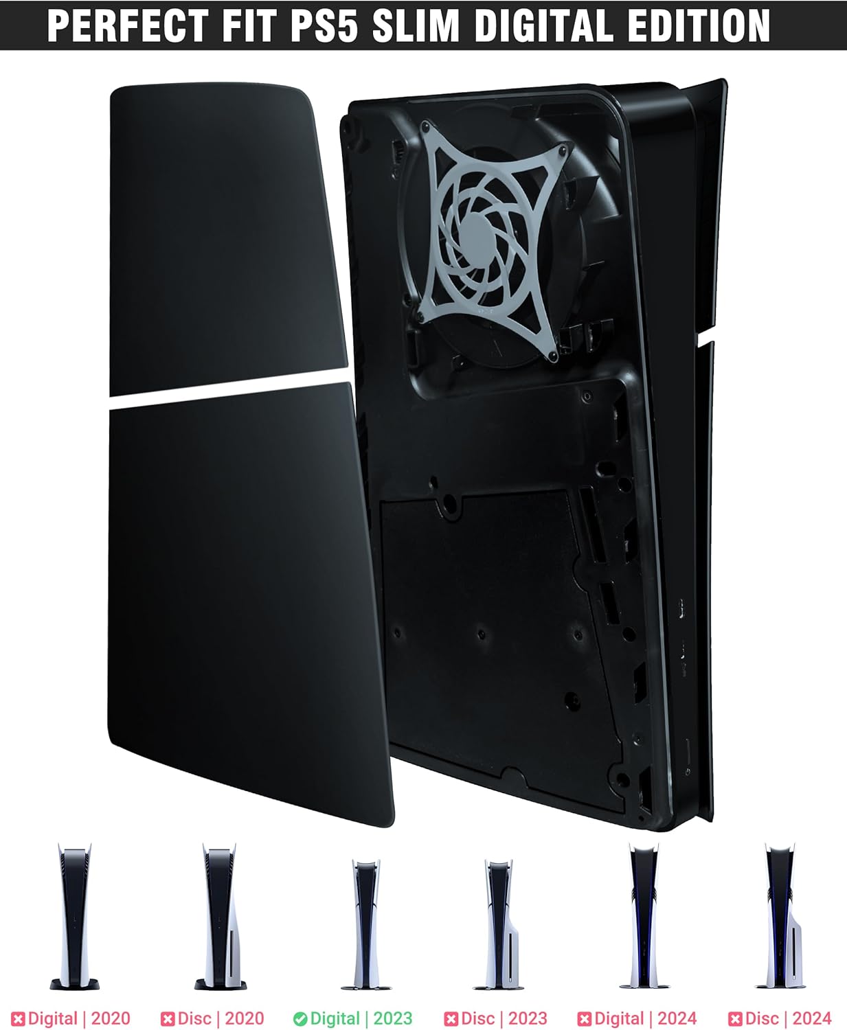 Joso Faceplate for PS5 Slim Digital Edition, Anti-Scratch Dustproof Case Replacement, Cover Skin Fit for PS5 Slim Console (Digital Version), Plates for PS5 Accessories, Easy Installation - Black