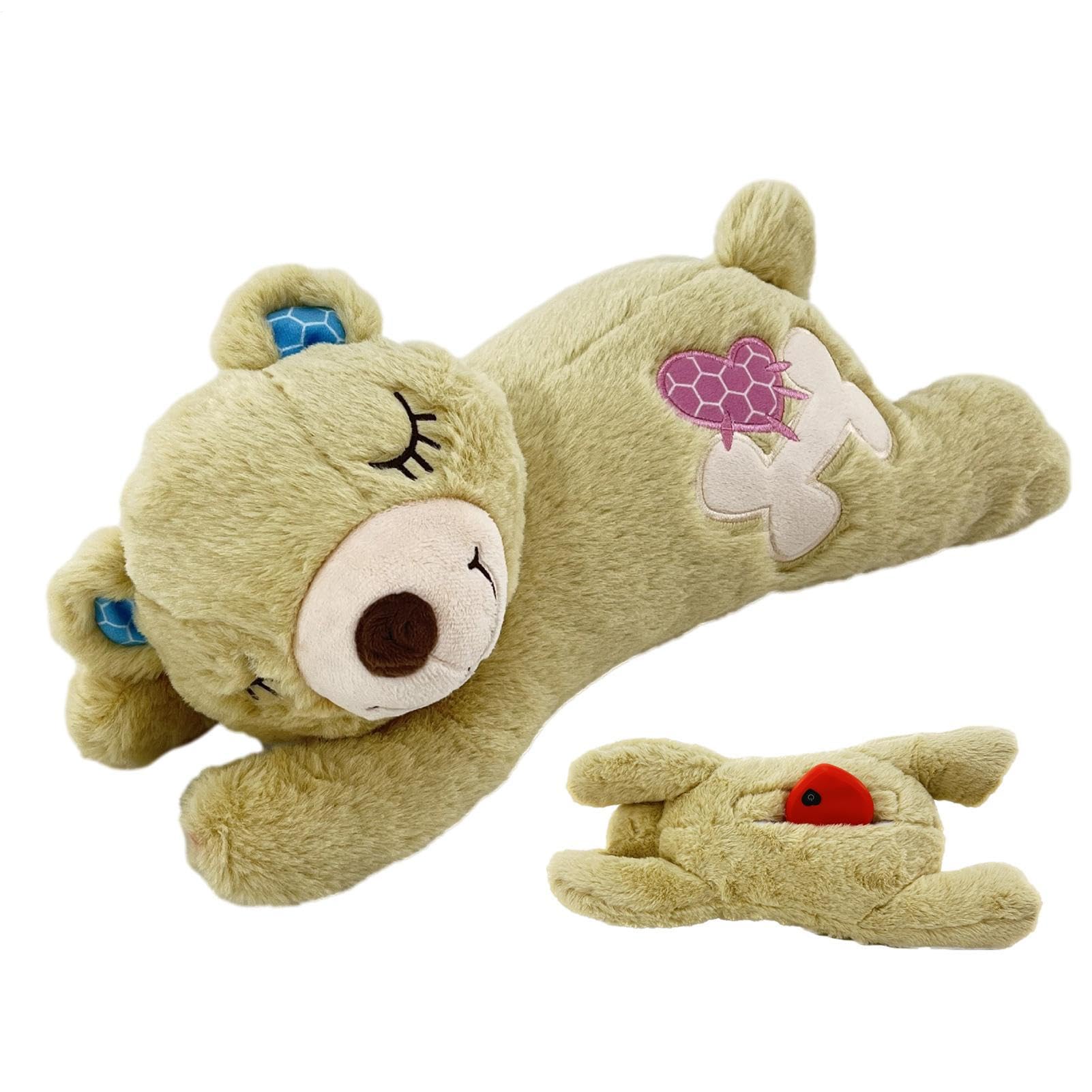 Jouet en peluche avec battement de cœur – Ours confortable pour chien de 14 cm, doux et amovible rembourré avec vibrations douces | Encourage les chats et chiots à se détendre, soutenir l'exploration