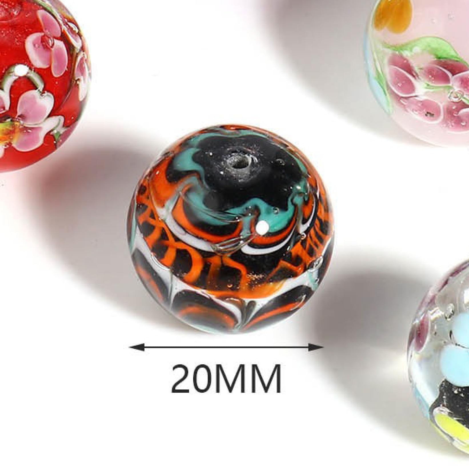 Perles en vrac 5 pièces de verre rond au chalumeau floral de 20 mm