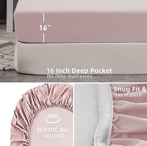 Miniatura 4 de Mohap Sábana bajera de tamaño matrimonial con banda ancha y bolsillo profundo, ajuste apretado, calidad de hotel, microfibra cepillada, duradera y