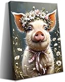 ZOIYINO Farm Animals Canvas Wall Art,Rustic Farmhouse Pig Wall Art,Pig Pictures Wall Decor,Funny Farm Animals Wildflower Bathroom Decor for Living Room Bedroom Kitchen(12