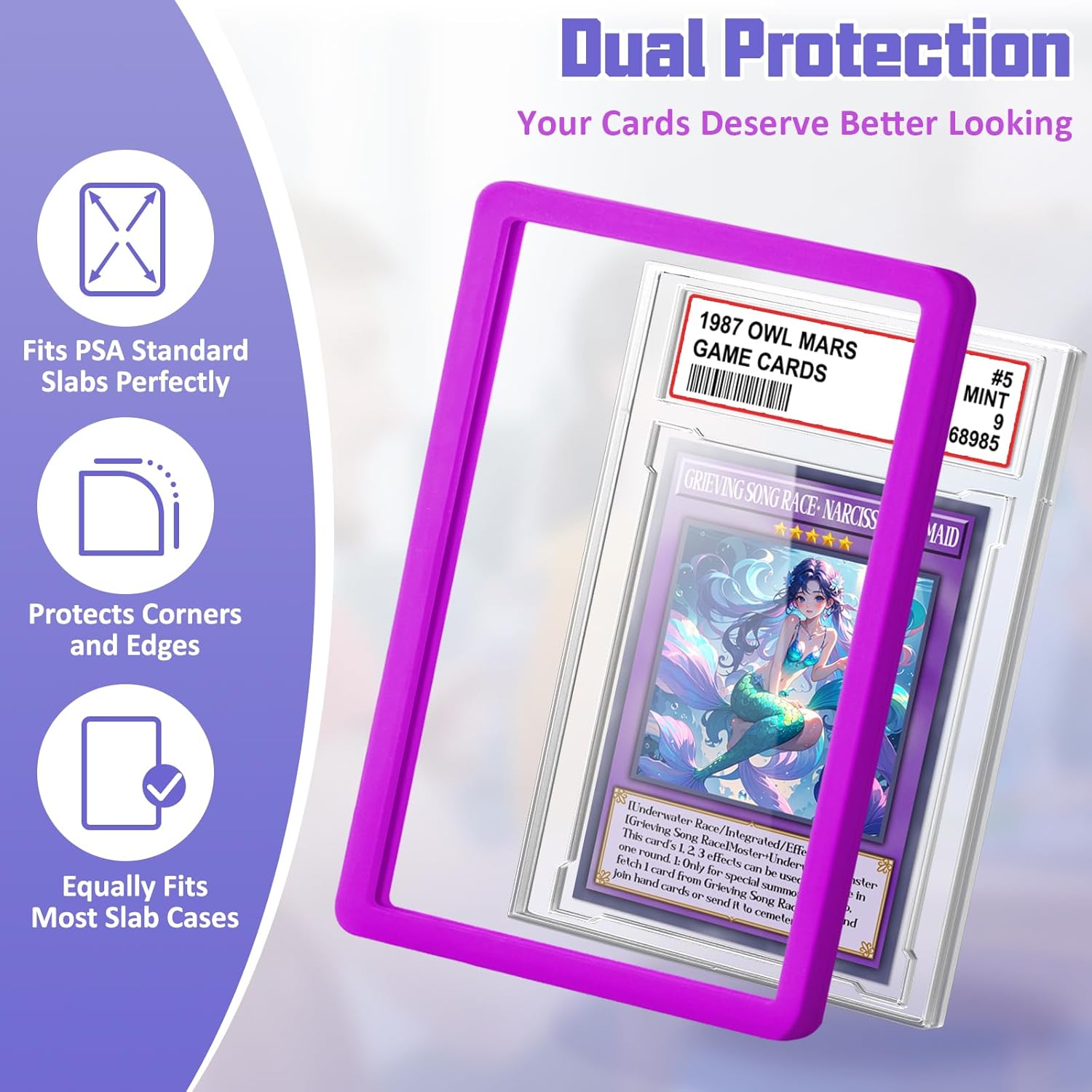 Kitoyz PSA Slab Bumper with Graded Card Slab Set, Hard TPU PSA Slab Bumper Protector Guard for Graded Cards, Acrylic Graded Card Slab Baseball Card Protectors Fit for MTG, TCG,Game Cards (Purple)