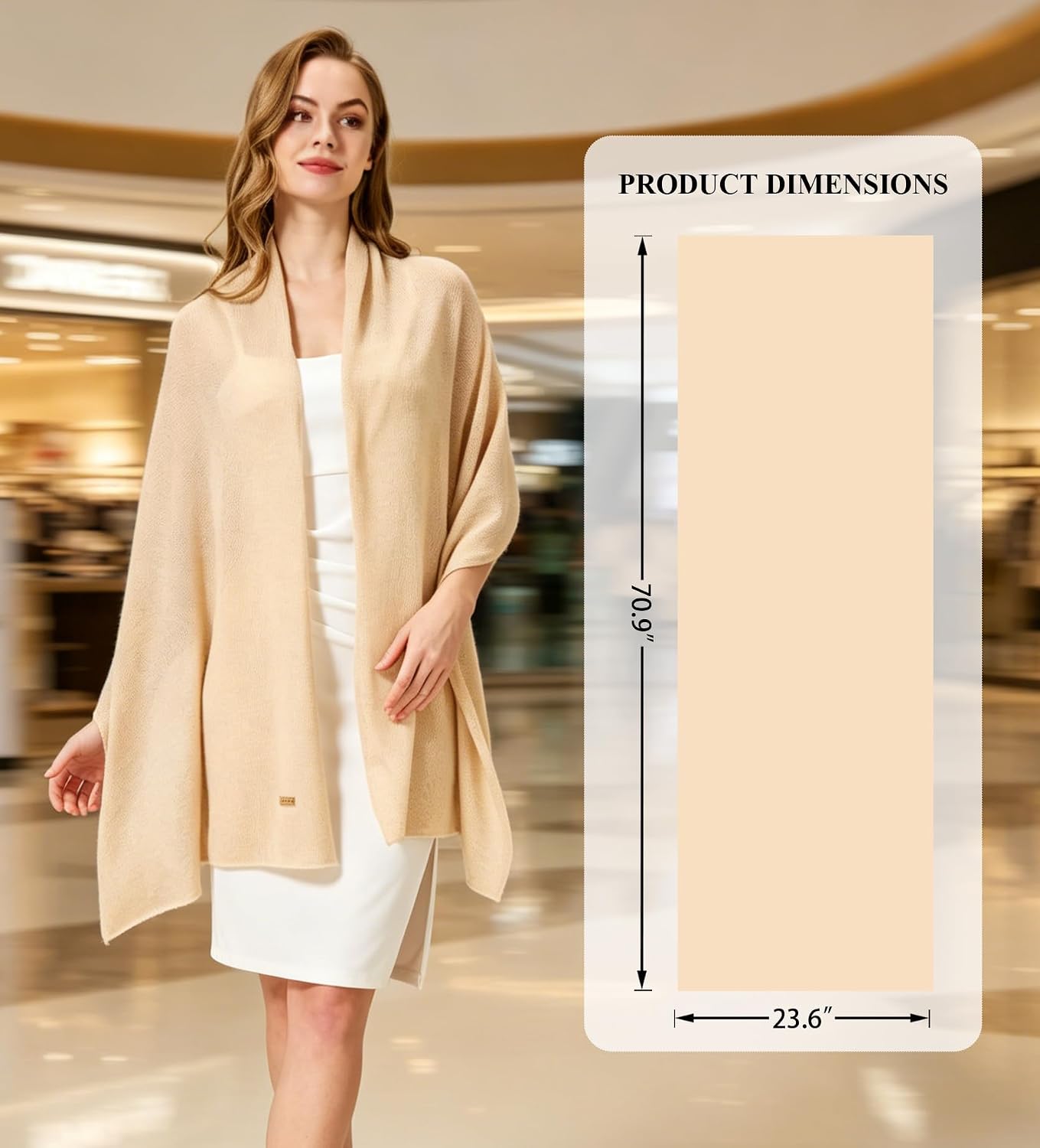 Luxury 100% Cashmere Wrap for Women, 71"x24" Knitted Cashmere Shawl, Lightweight Travel Scarf with Premium Gift Box