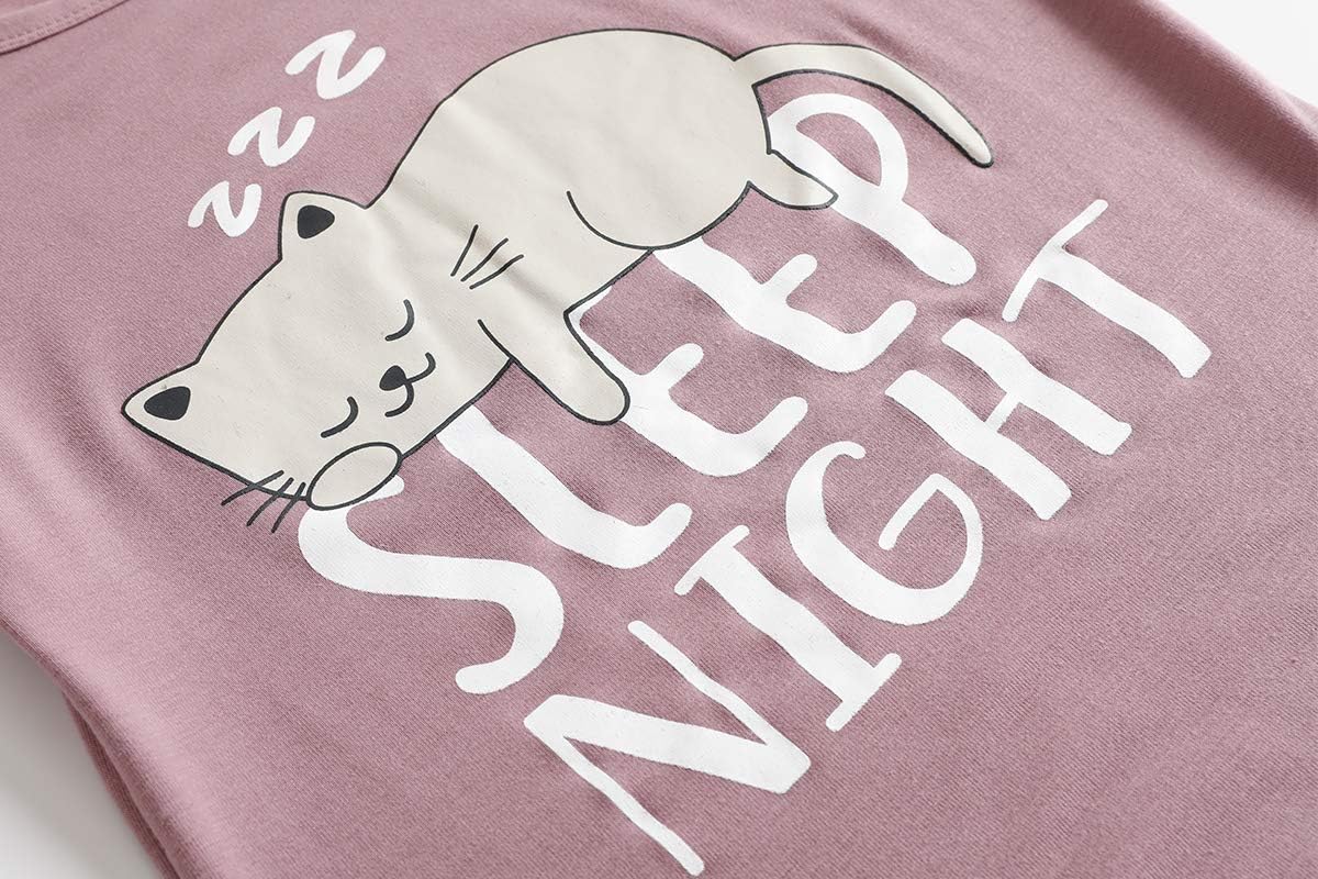 Vopmocld Big Girls Summer Short Sleeve Pajama Sets Cute Cat Patterns Sleepwear Nighty 100% Cotton - Image 3