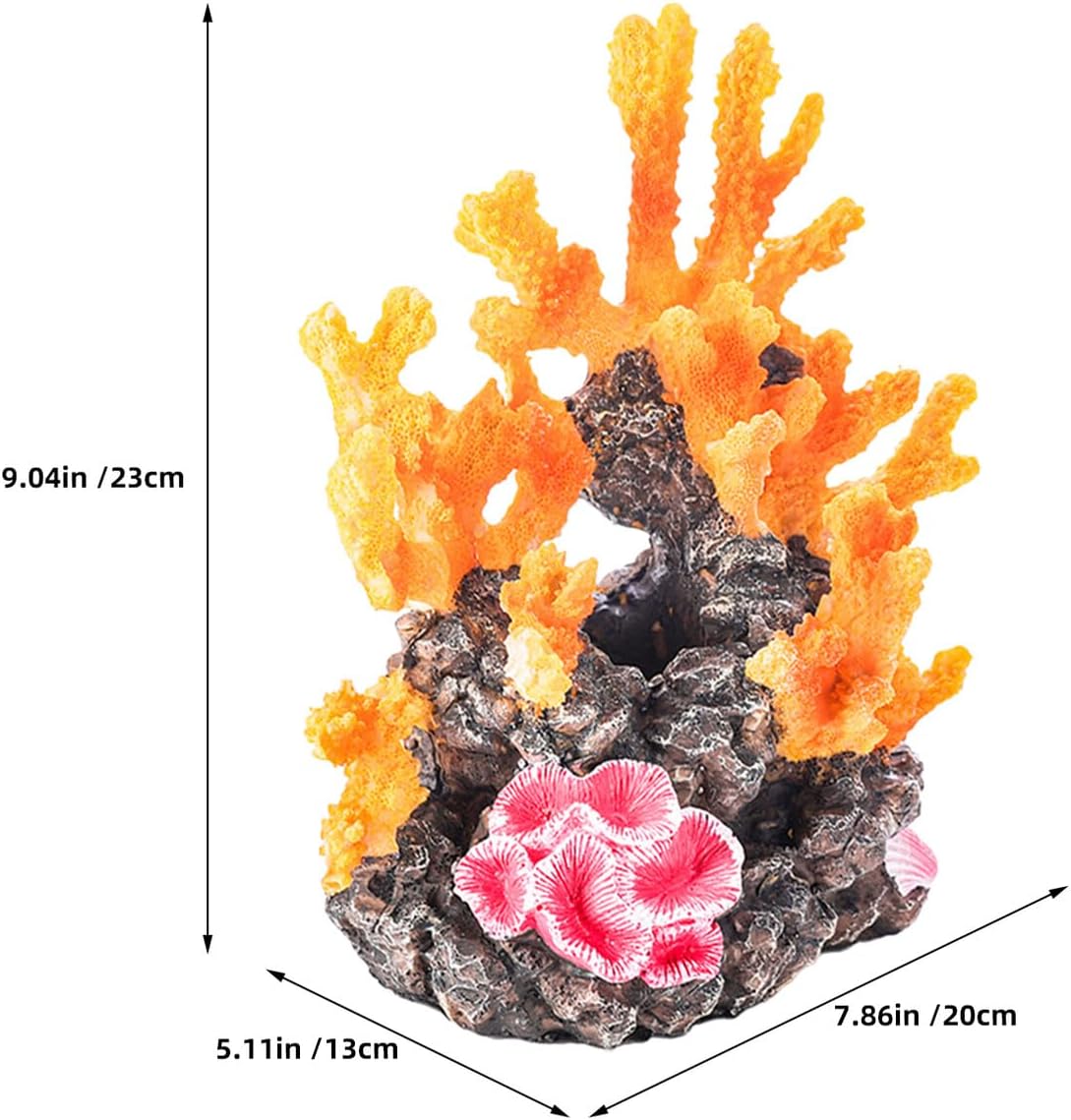 2pcs Large Simulated Resin Coral Ornaments with Orange and Pink Base, Artificial Coral Reef Decorations for Aquarium Fish Tank Landscaping, Ocean Theme Aquarium Décor