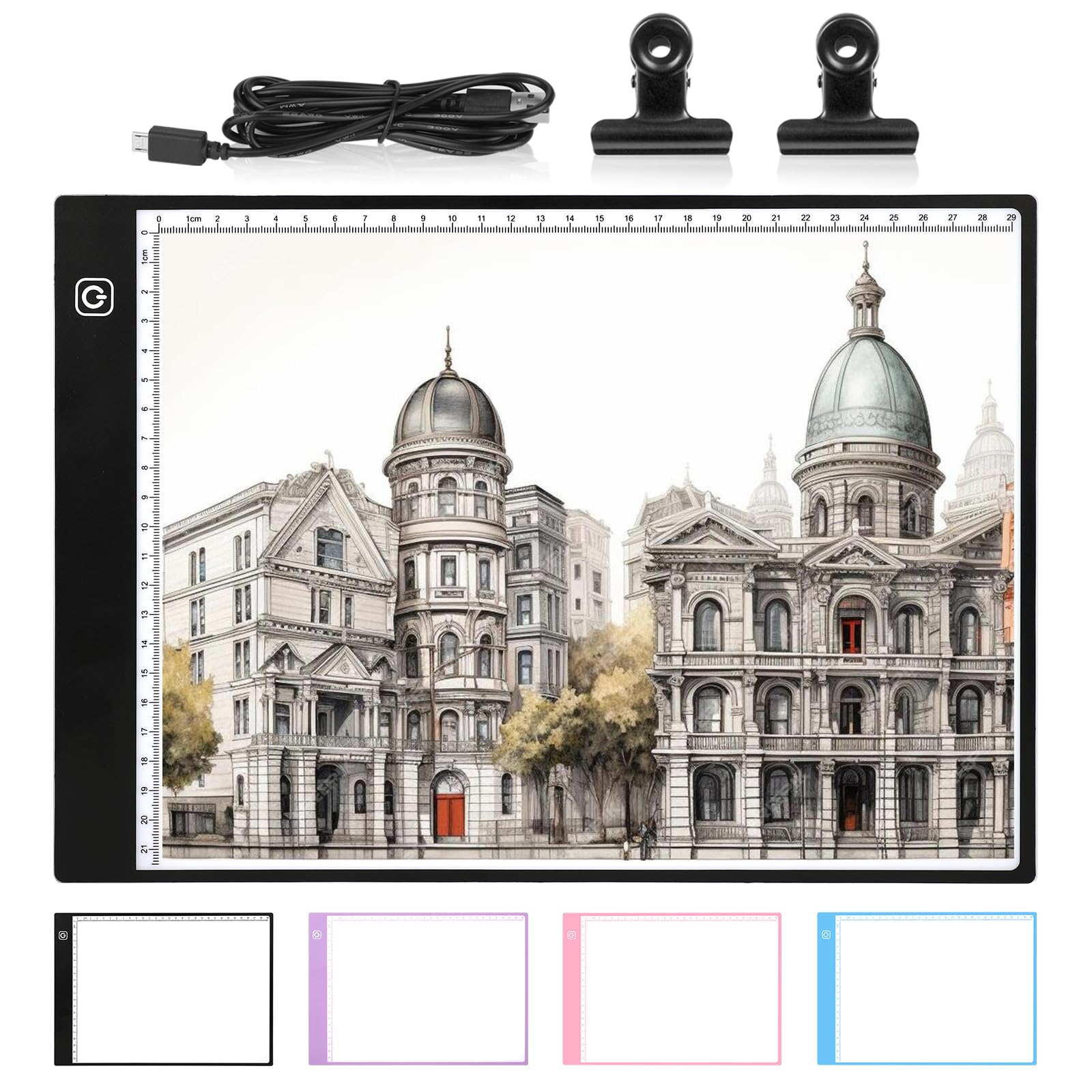 Damcyer Mesa de Luz Dibujo A4,Tableta de Luz Dibujo A4 LED,Light Pad de Ultrafino con Brillo Ajustable,Tablero de Luz con Cable USB,Mesa de Dibujo para X-Ray,Artistas,Pintura de Diamantes,Negro