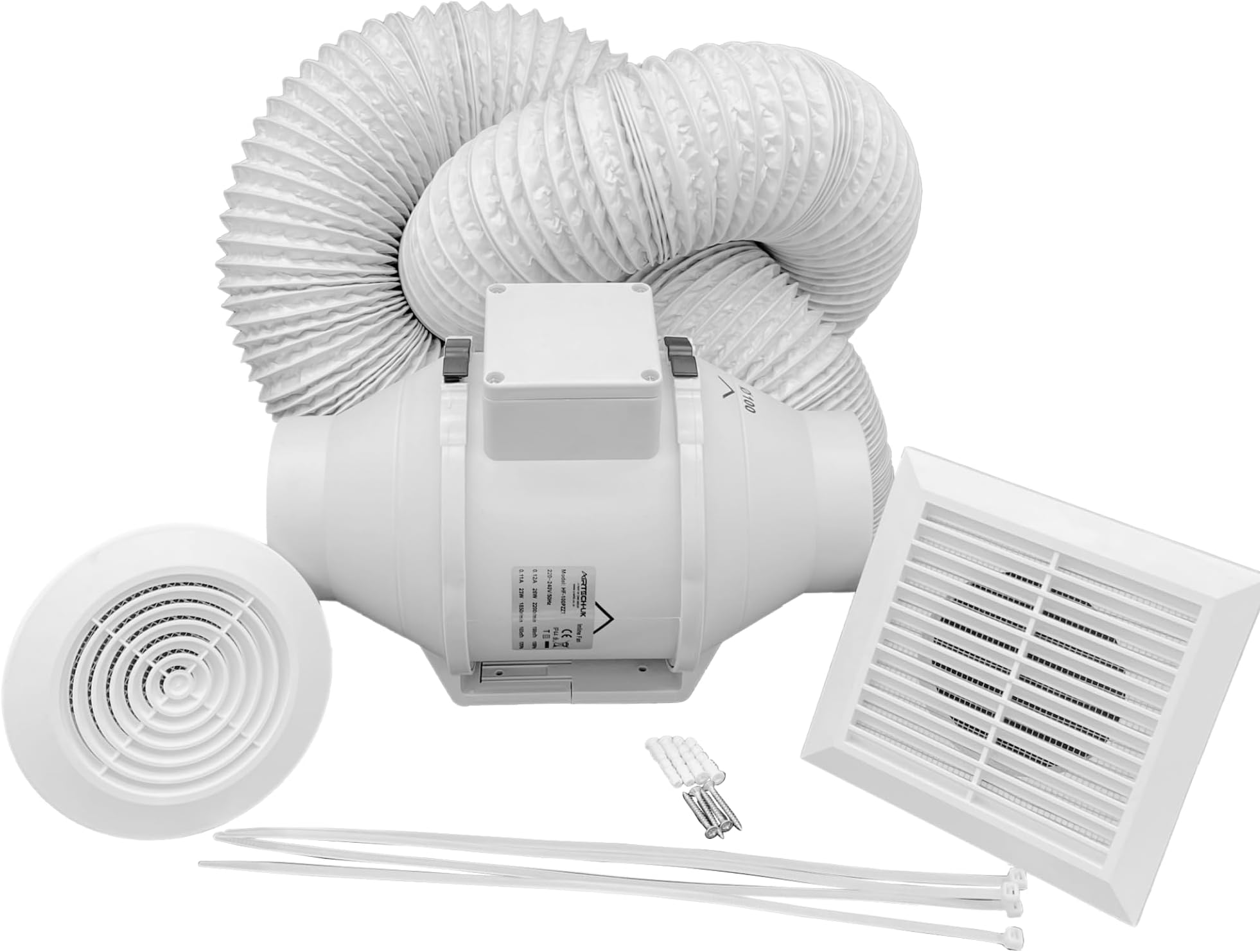 AirTech-UK - Inline Bathroom Extractor Fan Kit Run on Timer - 4 inches 100mm Duct Opening - High Power – Silent Extractor Fan For Bathroom – 2 Speed - Loft Ceiling Mounted - FlowMax Elite