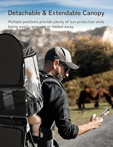 Miniatura 5 de besrey Mochila transportadora para bebé, mochila de senderismo para niños pequeños con asiento de seguridad de 3 alturas, correas ajustables y