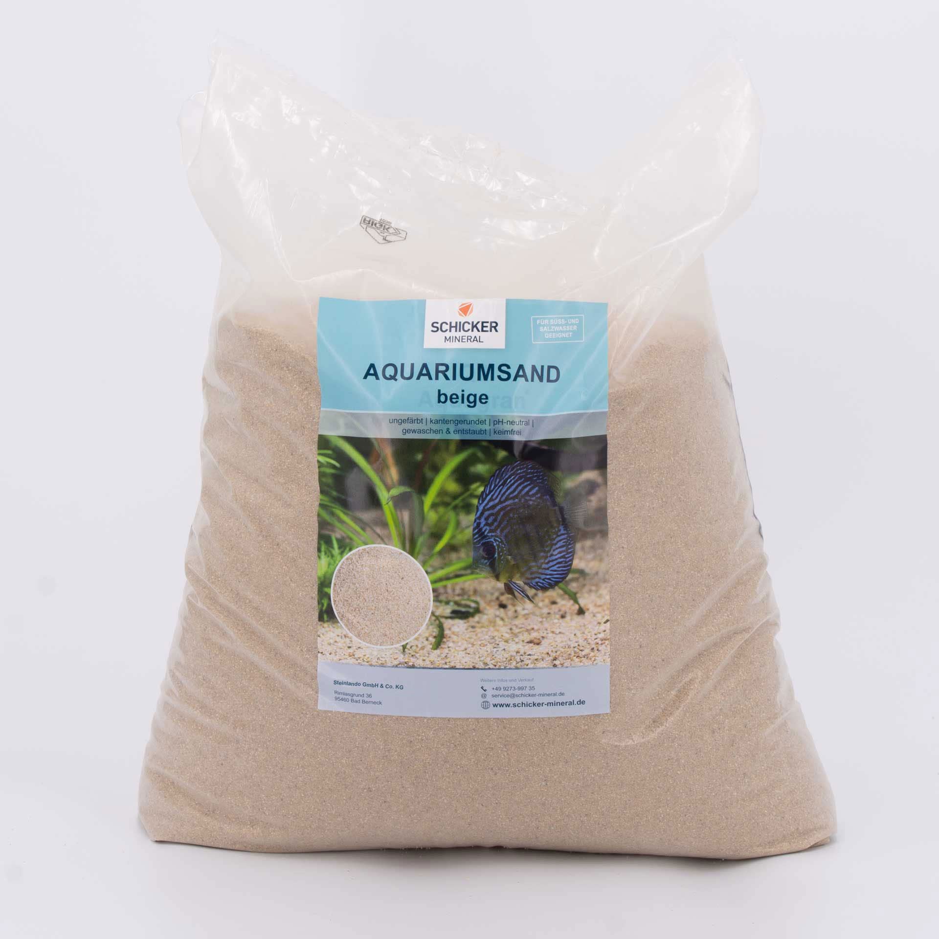 Schicker Mineral Aquariumsand beige 25 kg, feiner Aquariumkies gewaschen & ungefärbt, kantengerundeter Bodengrund, Kies für Süßwasseraquarien, Meerwasseraquarien, Aquascaping (Ø Körnung: 0,4-0,8 mm)