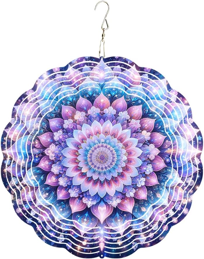 Mandala Flower Wind Chimes 10 x 10 Inch Hanging Garden Decor with Layered Petal and Luminous Pattern Design Aluminum Outdoor Yard Art for Patio Balcony Tree Porch Decoration Gift
