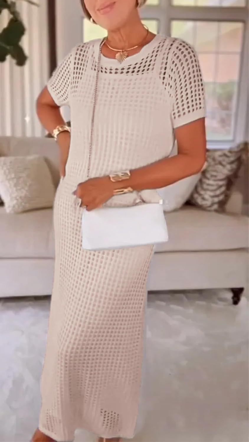 Dresses for Women Women's Round Neck Hollow Air Quality Two-Piece Dress