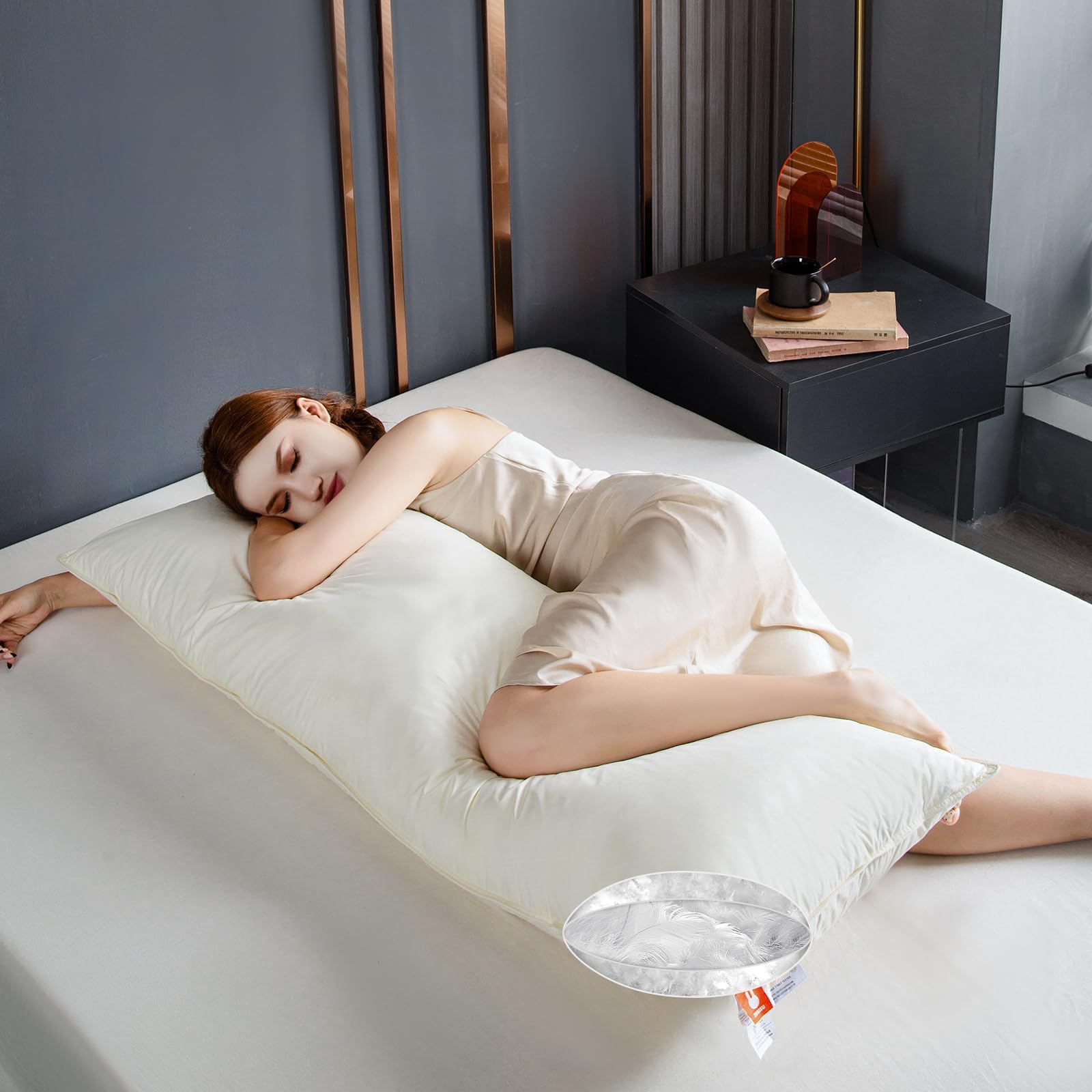 Sponsored Ad - Goose Down Body Pillows for Adults, Large Body Pillow for Side Sleeper, Cooling Hugging Feather Body Pillow Insert, 20x54 Full Length Long Pillow for Bed with 100% Organic Cotton Shell, Off-White