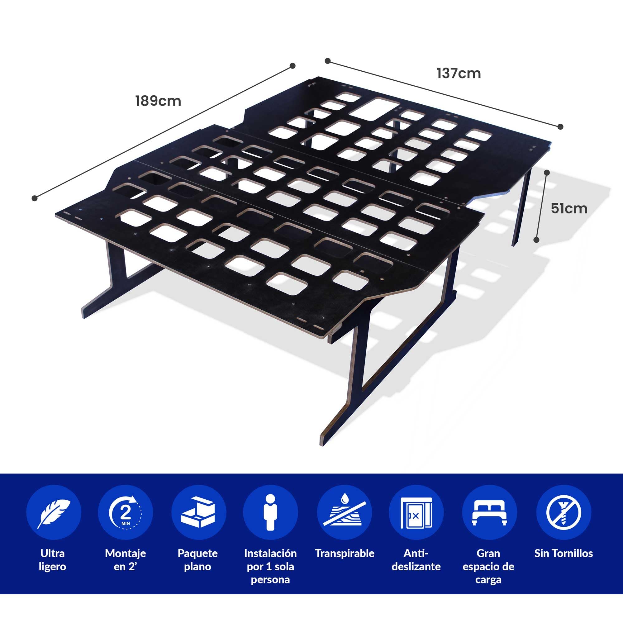 Cama Furgoneta Camper Ligera, Furgo Mediana Varios Vehiculos, Somier Plegable de Tablero Marino y Facil Montaje