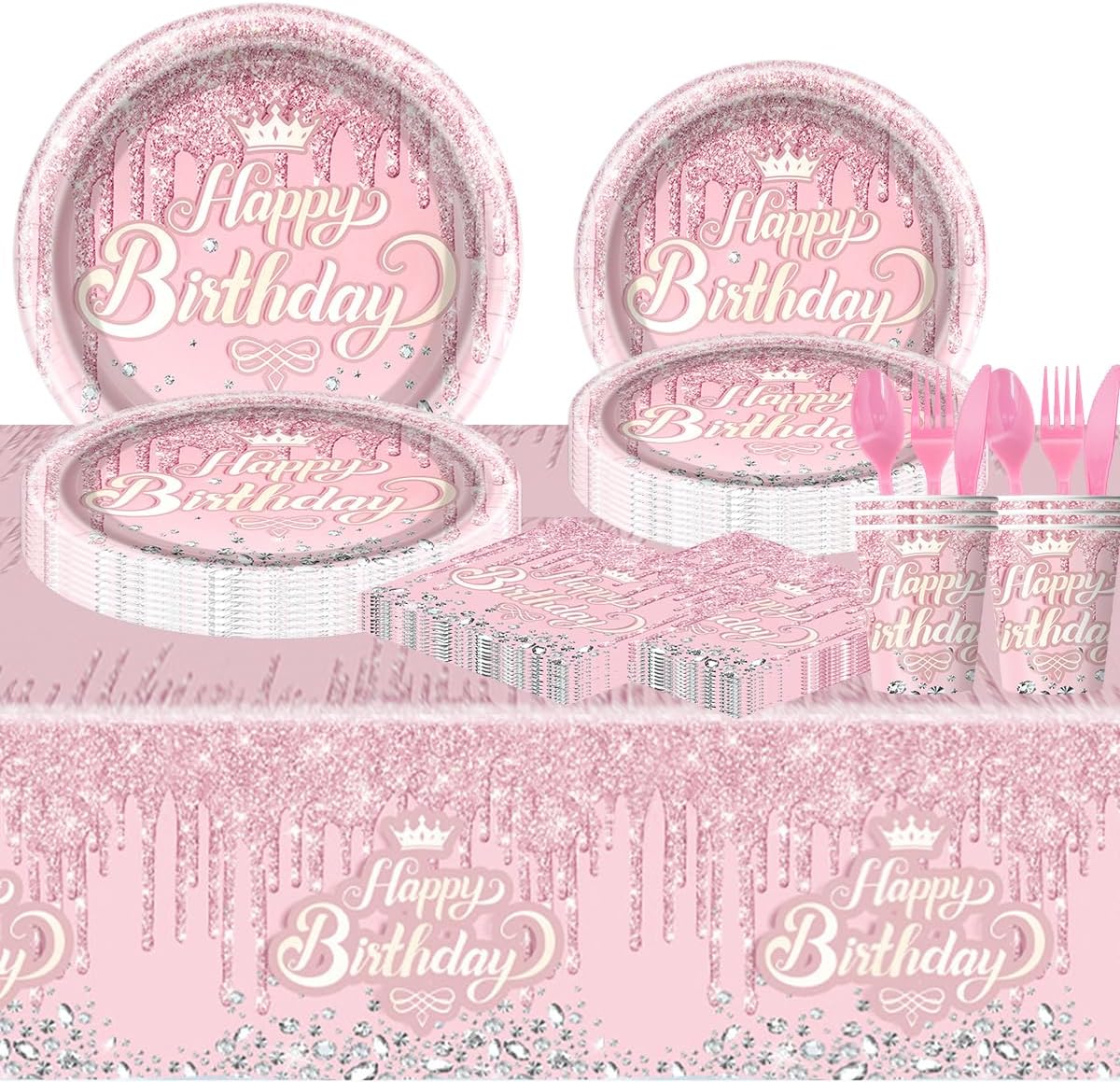 81Pcs Teal and Silver Tableware Set Sparkling Diamonds Party Decoration for Girls and Women Birthday Party Supplies (Blue)