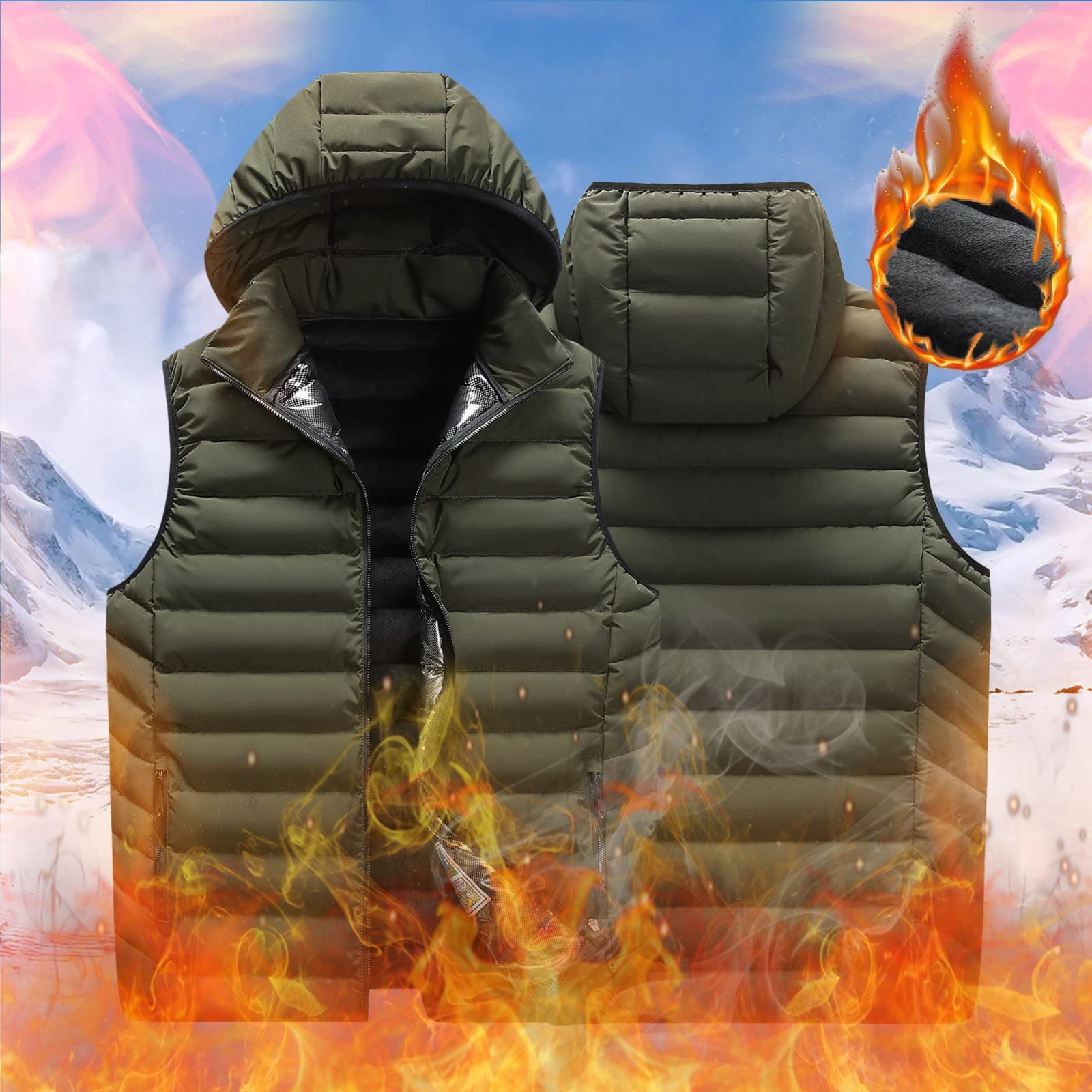 Gepolsterte Weste für Herren: gesteppte, gepolsterte Weste, ärmellose Jacke für Herren, Winter, Baumwolle, lässig, warm, Reißverschluss, Kapuze, ärmellose Weste, Jacke, Stehkragen, Taschen,