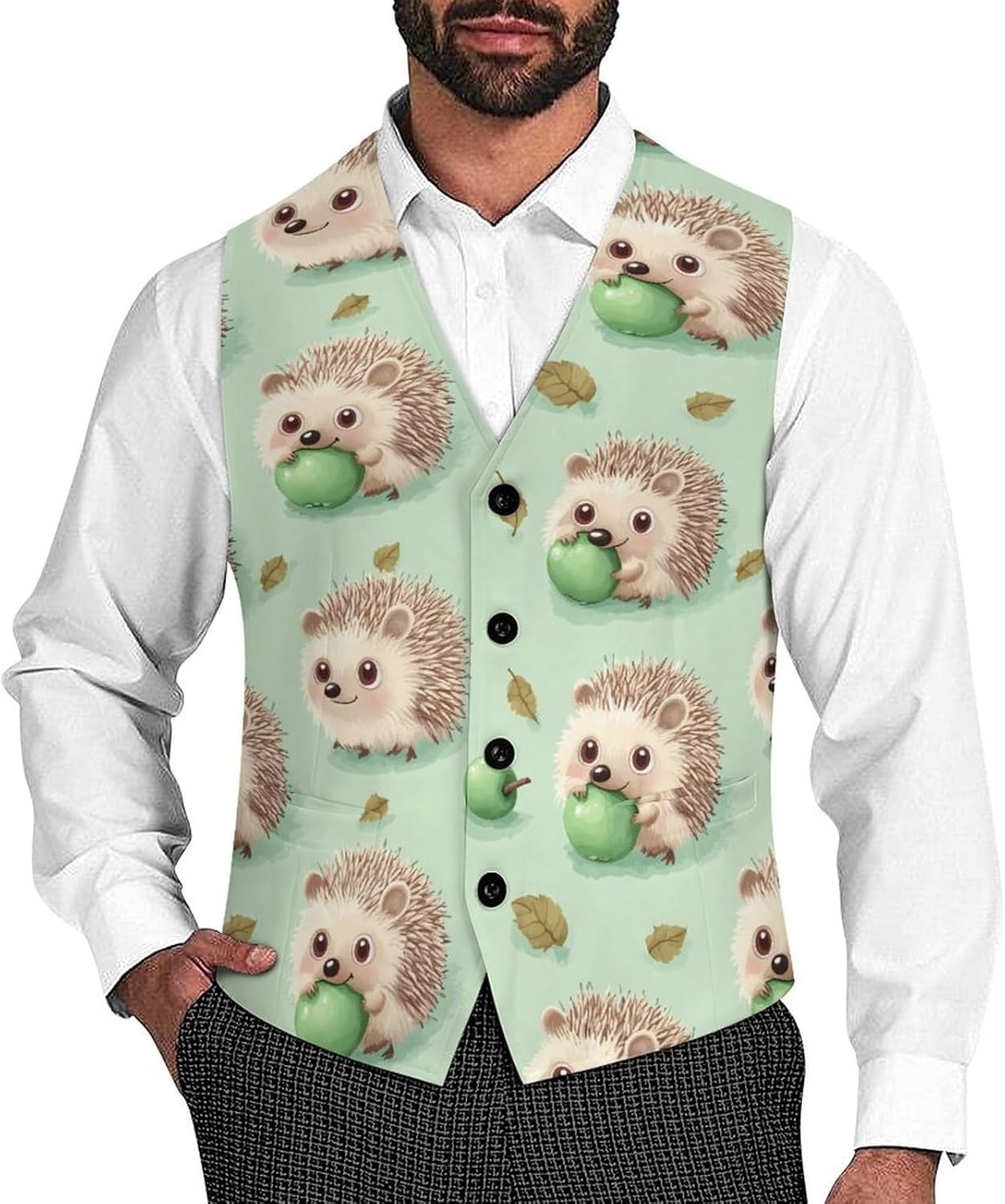 Hedgehogs Cute Men's Suit Vest Casual Business Dress Slim Fit Waistcoat Vests with Pockets