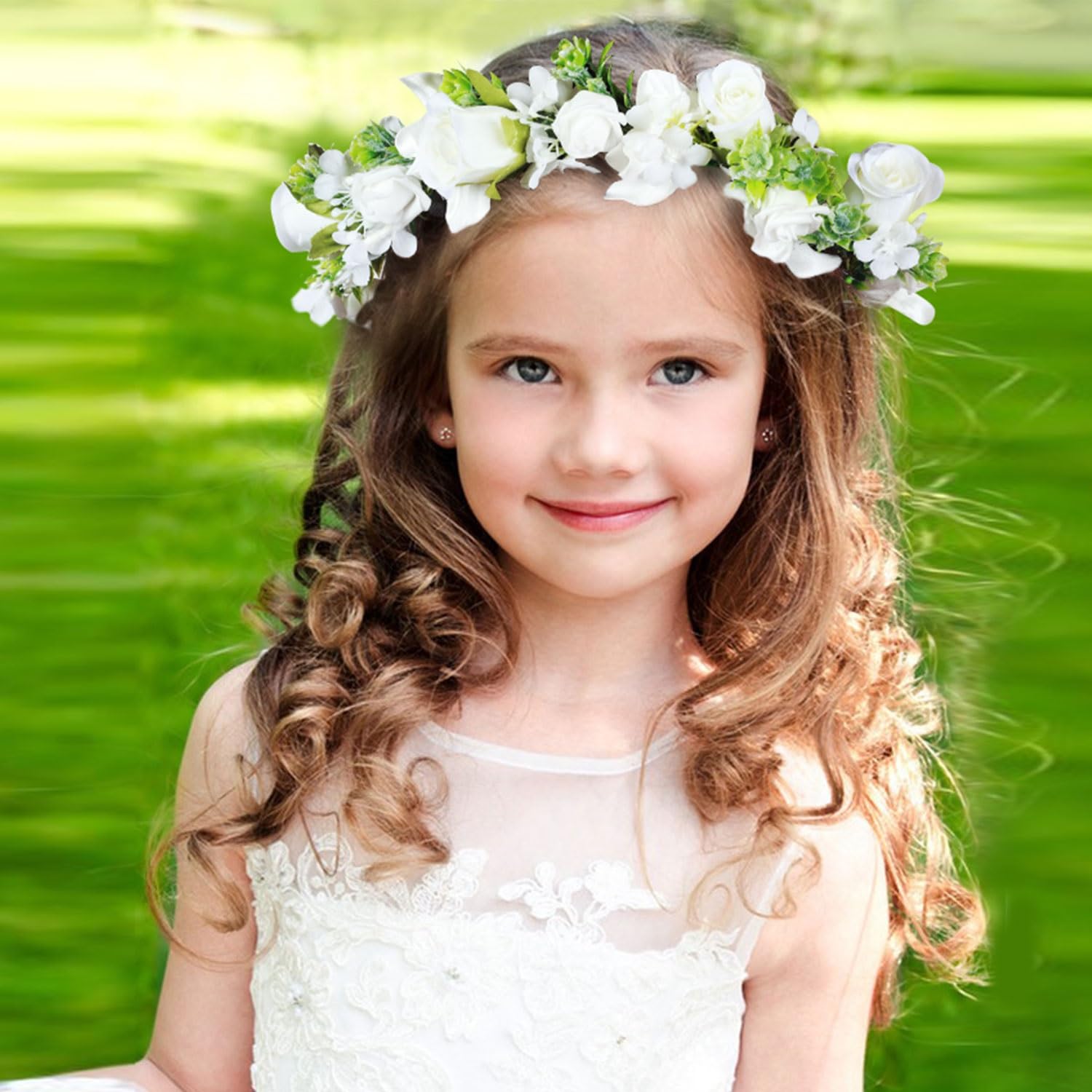 Vividsun Wedding Green Leaf Floral Crown Boho Bridal Flower Crown Maternity Photo Props Headpiece (A white) - Image 4