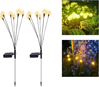 Solar Firefly Lights Outdoor Waterproof,2 Pack Starburst Swaying Lights Outdoor Garden, Swaying When Wind Blows Decorative String Lights for Yard Patio Pathway