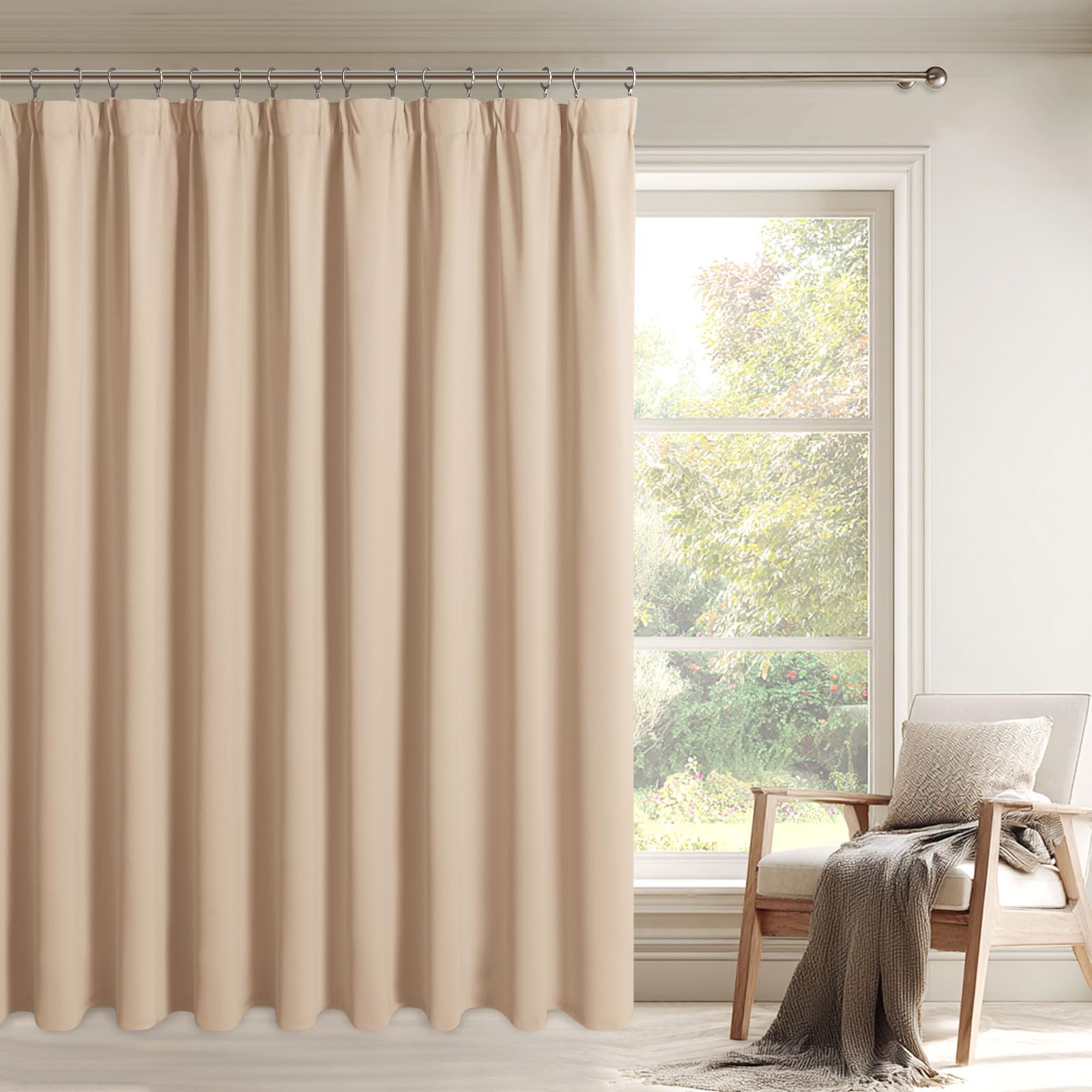 DWCN Blackout Curtains for Bedroom Thermal Insulated Curtain Pencil Pleat Window Curtains for Living Room with Tiebacks 80 x 84 inch Length, Beige, 1 Panel — image 1
