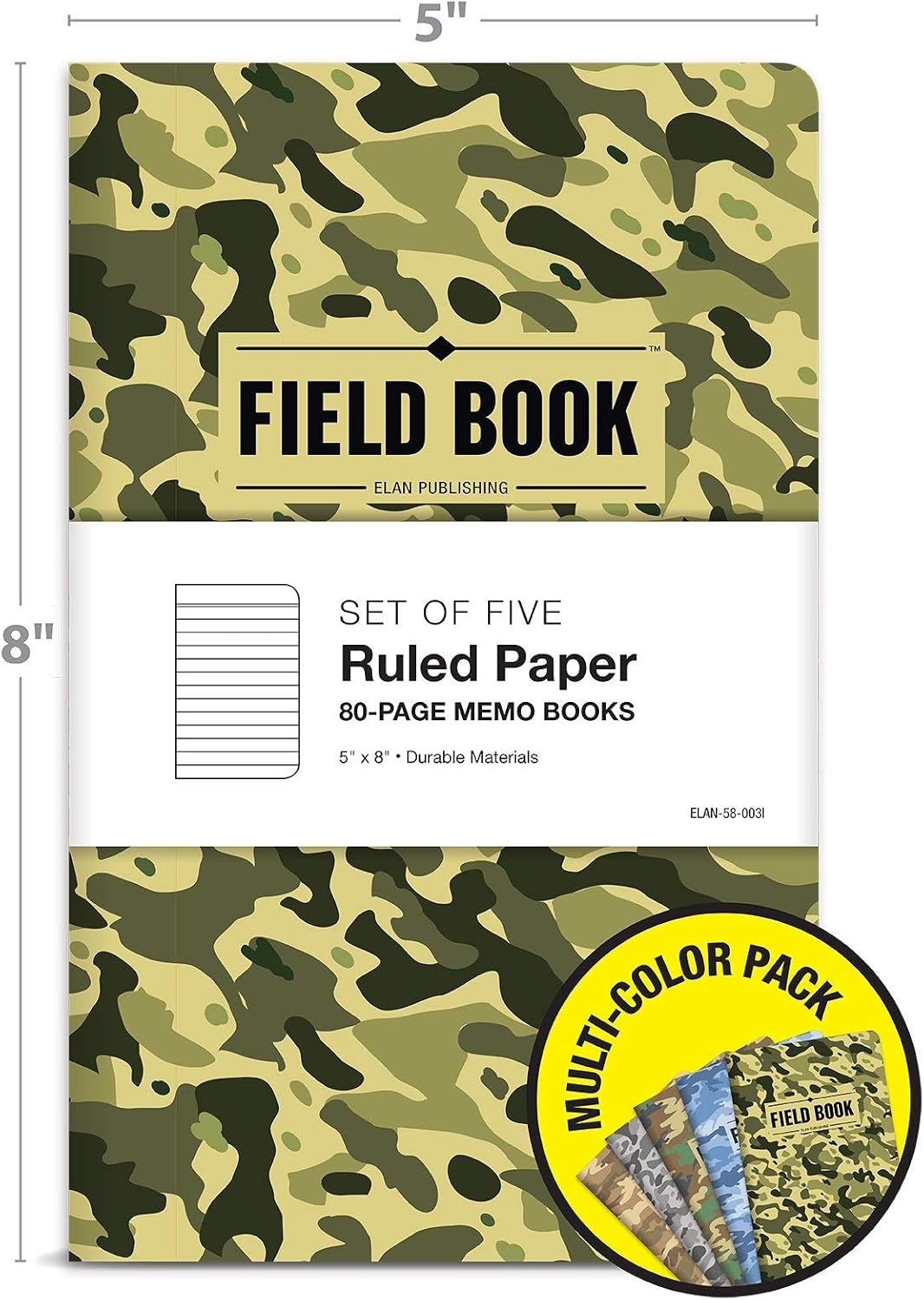 Field Notebook/Journal - 5"x8" - Camouflage - Lined Memo Book - Pack of 5