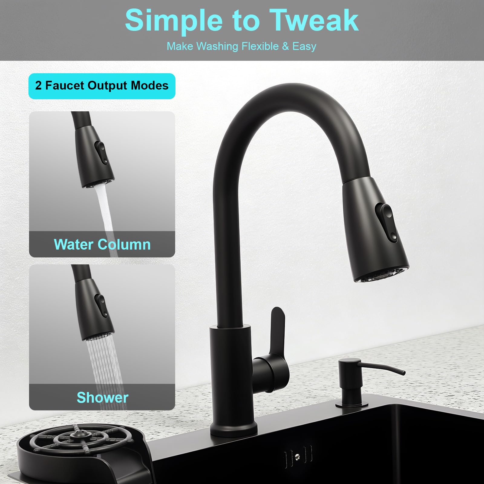 Evier Cuisine,45 * 40cm évier de Cuisine en Acier Inoxydable évier Intégré le Robinet Extractible 360° avec évier+Panier de Drainage+Distributeur de Savon Encastré (50 * 45cm)