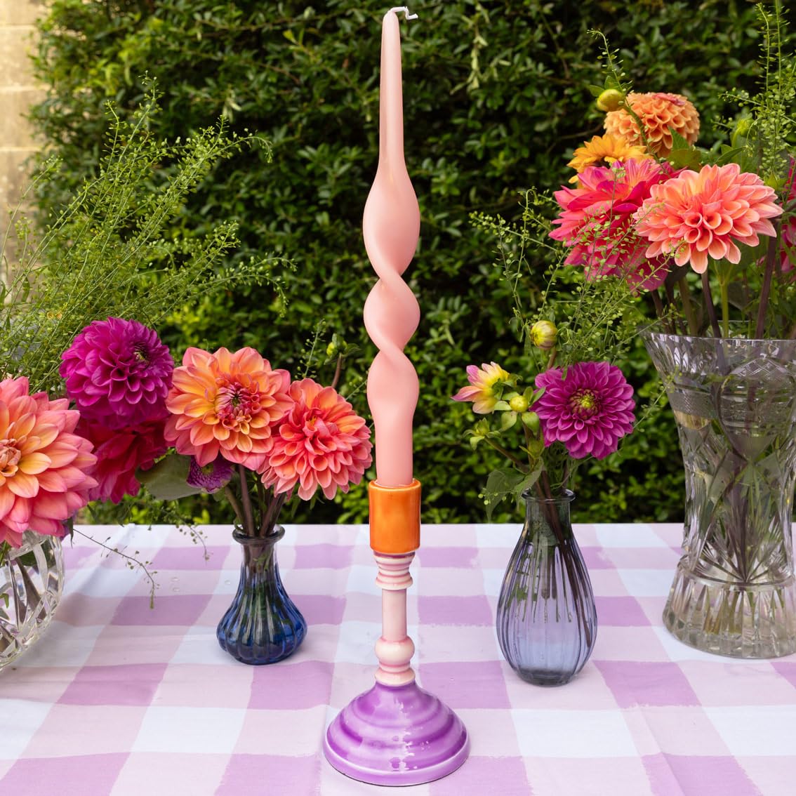 Bougeoir En Métal Orange Et Violet Vif – Finition émail