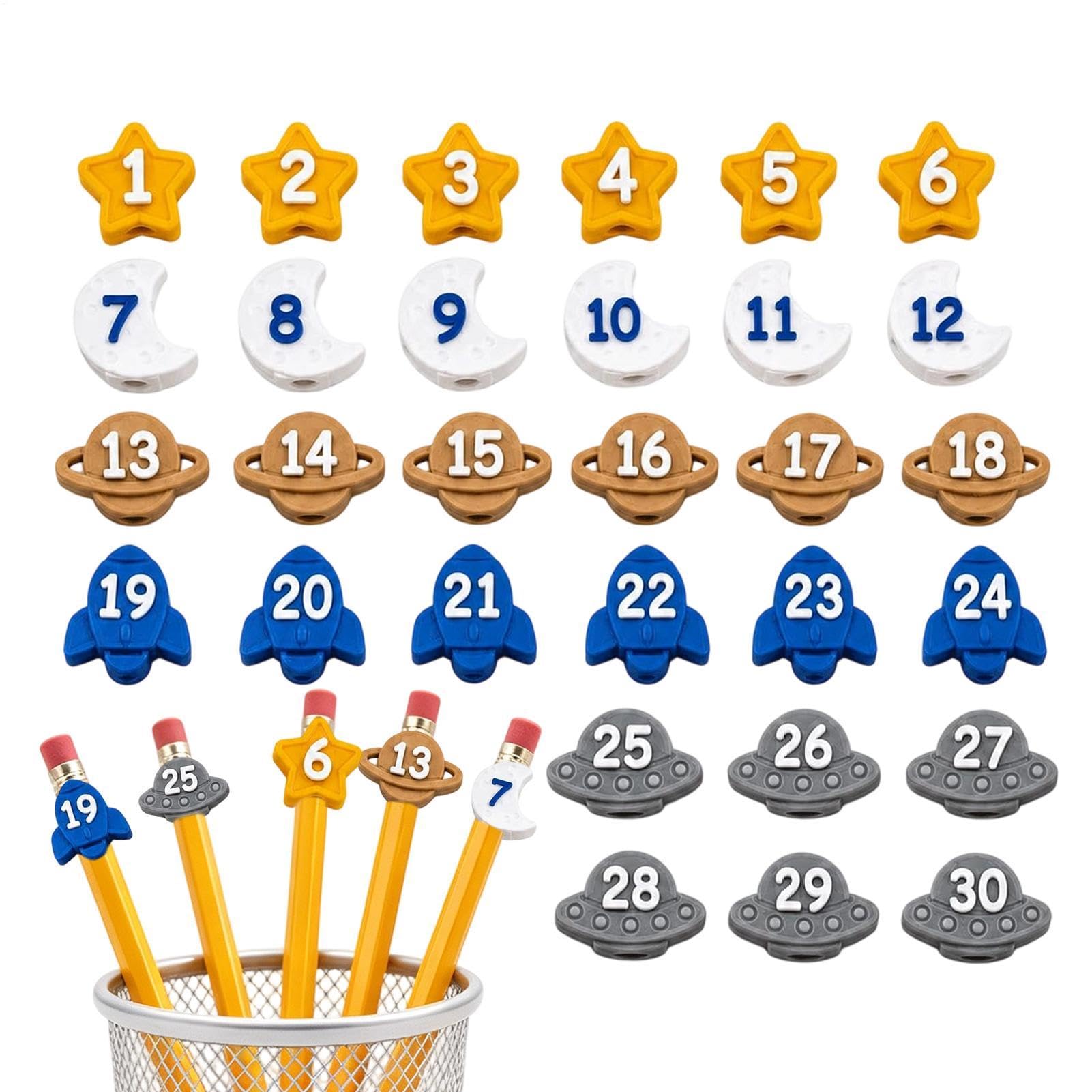 Numbered Pencil Toppers 1-30 | Pencils Tracking Markers for Supply