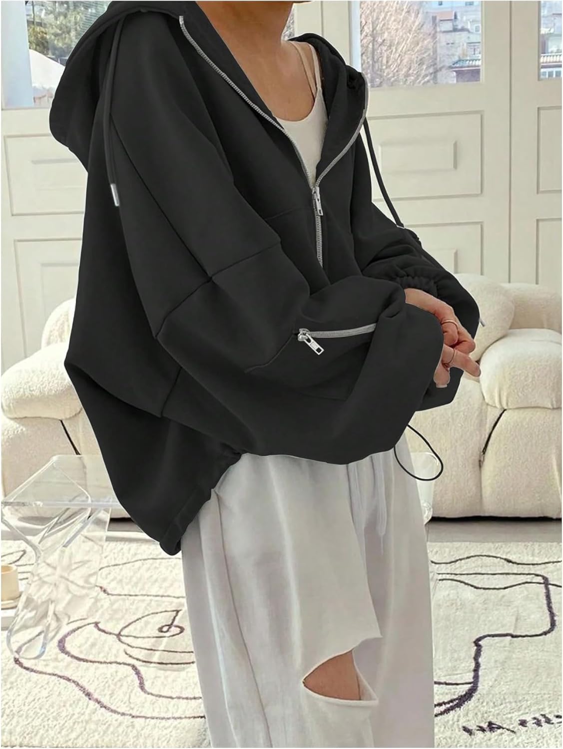 GORGLITTER Women's Oversized Zip Up Hoodie Baggy Long Sleeve Cute Comfrt Fall Travel Hoodie with Hidden Pockets 2025 - Image 3