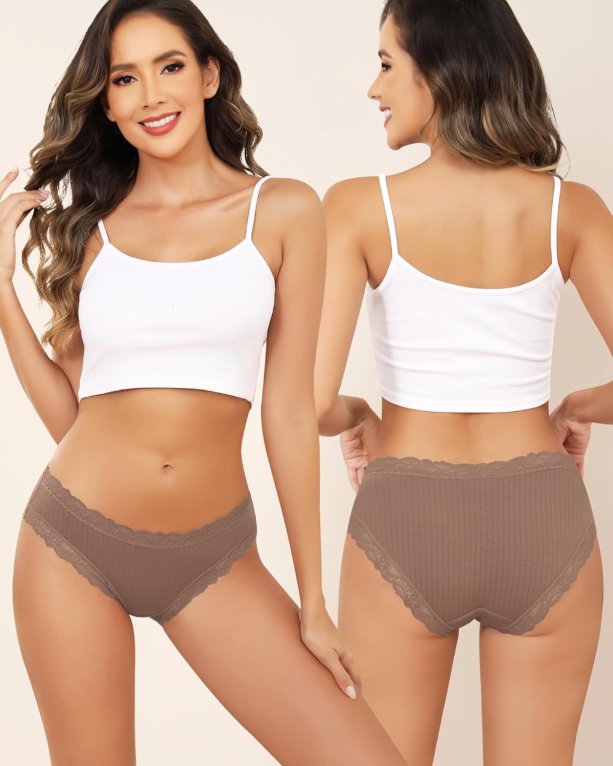 LEVAO Cotton Underwear for Women Lace Cheeky Bikini Panties Full Coverage Soft Stretch Hipster Ladies Briefs 6 Pack S-XL