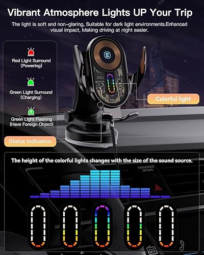 Miniatura 6 de Cargador Inalámbrico para Coche, ESSAGER 15W Carga Rápida Soporte de Teléfono para Coche Montaje con Sujeción Automática Soporte para Teléfono