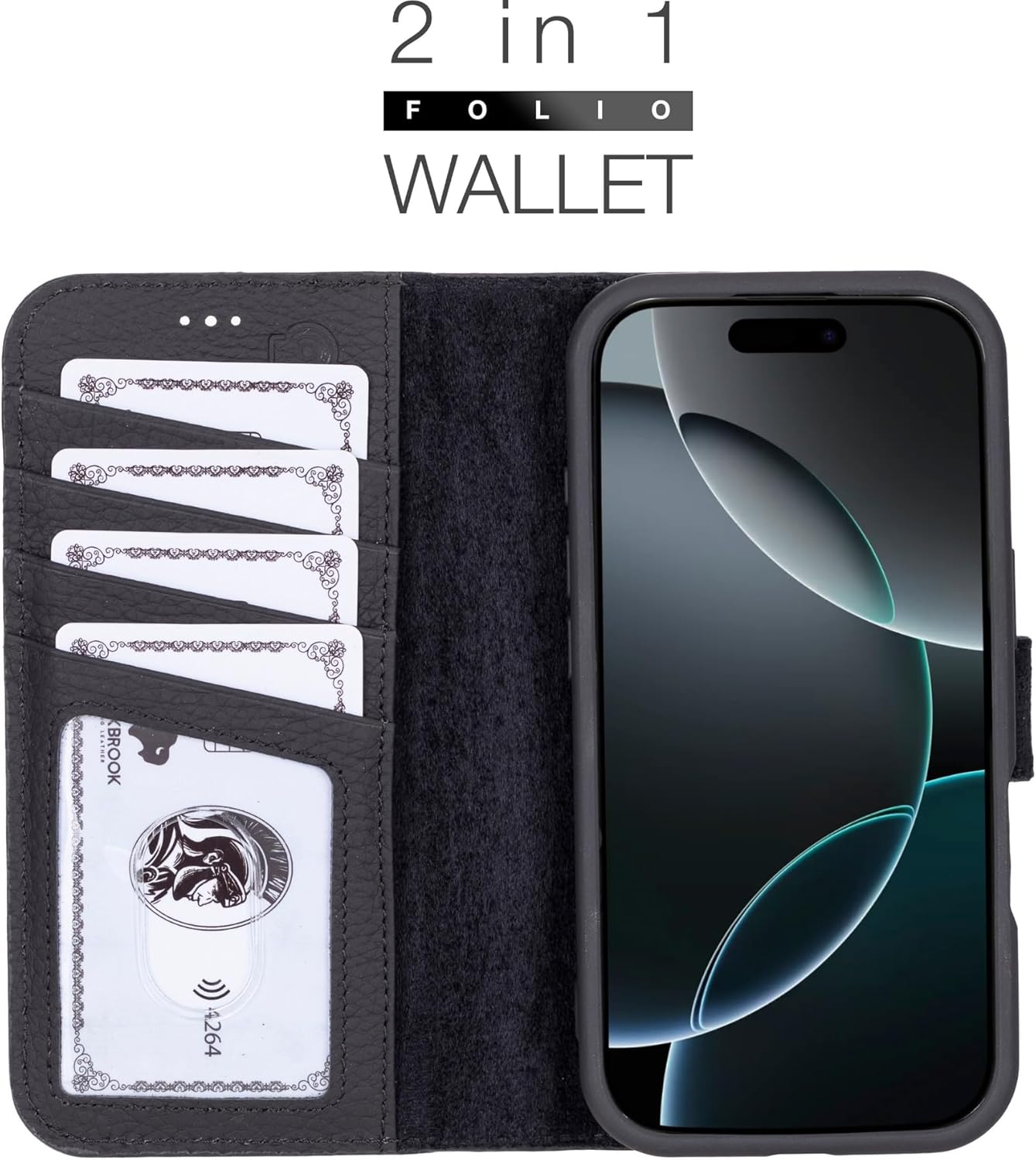 BLACKBROOK Case for iPhone 16 Pro Wallet Case for Men and Women, Carter Full Grain Leather 2-in-1 Set for MagSafe Charging, Cash, ID and 4 Card Slots with RFID, Compatible with iPhone 16 Pro