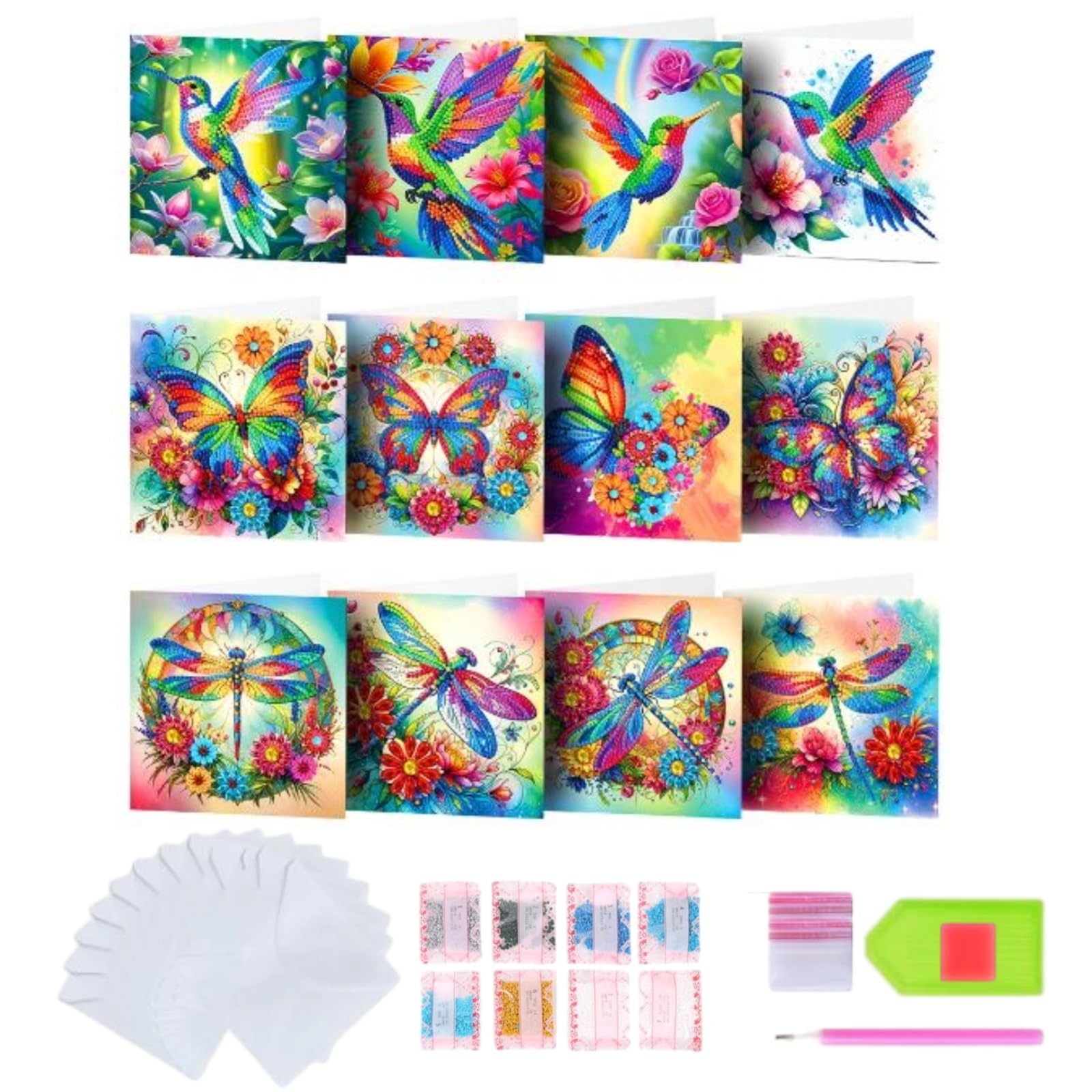 SPEPROECO 12pcs DIY Diamond Art Painting Greeting Cards Hummingbird 5D Rhinestone Painting Card Kit Birthday Cards Butterfly Greeting Card for Holiday Party Favors