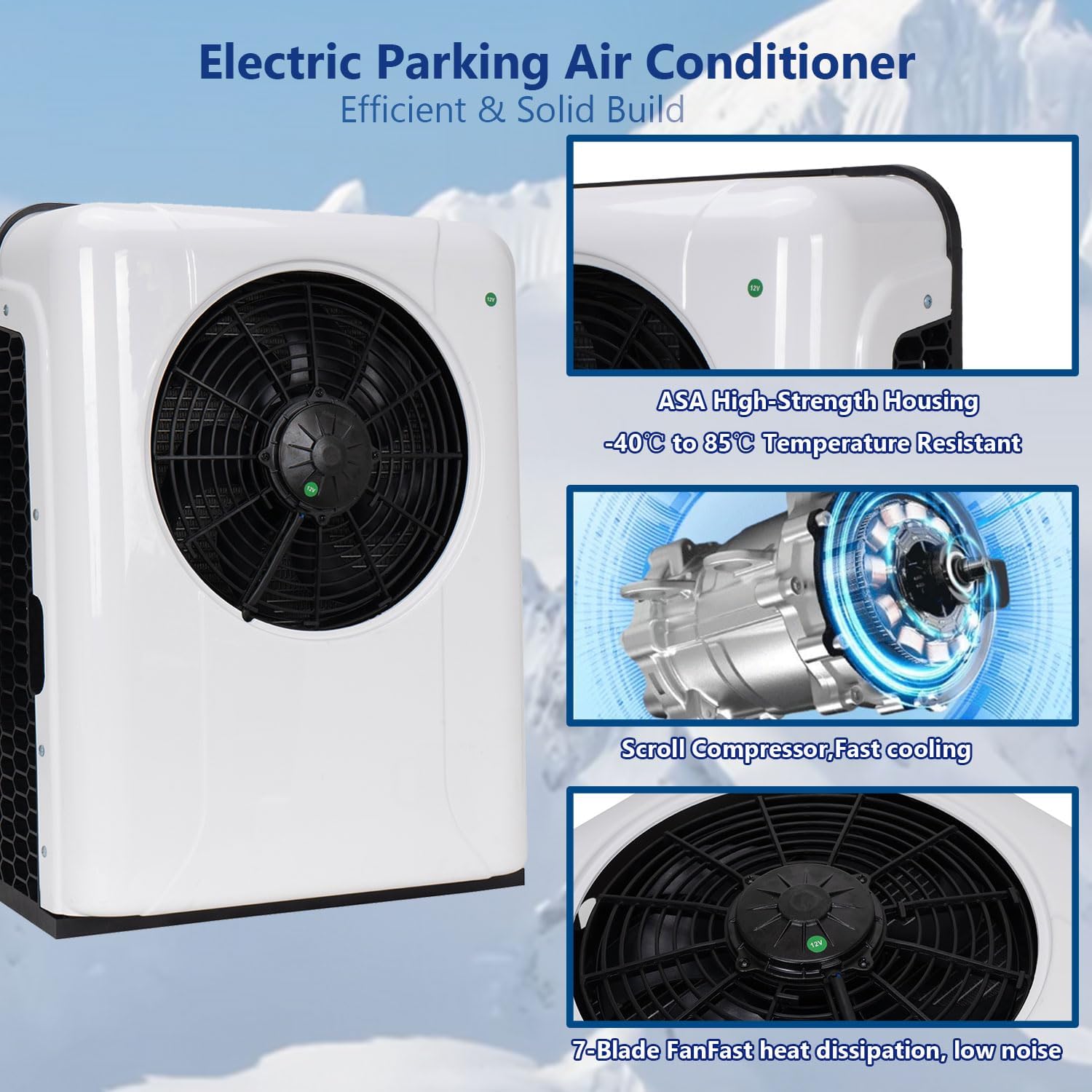 12V Air Conditioner, 12000 BTU Split Type Truck Air Conditioner, Quiet A/C Inverter Cooling High-Efficiency for Camping Vehicles, Trucks, RVs, Trailers, Excavators, Vans and Other 12V DC AC