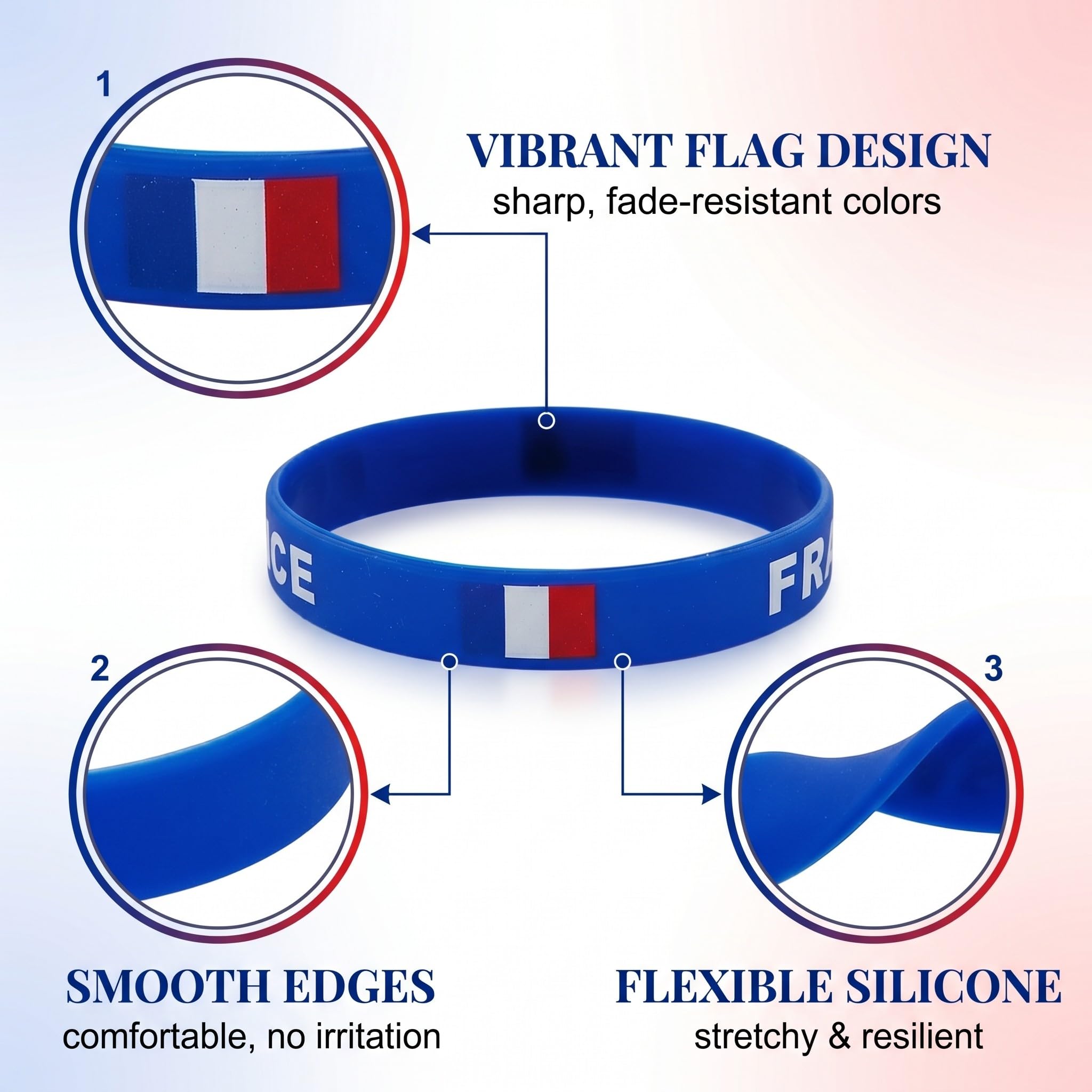 4 Pièces France Bracelet Taille Unique Nylon Bleu Blanc Rouge Élastique Réglable Imperméable Résistant Confortable pour CM Euro Fête Festival Quotidien Sport Hommes Femmes Enfants