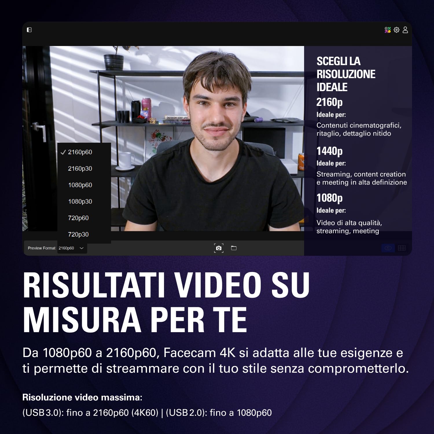 Elgato Facecam 4K - webcam da studio 4K60, controllo in stile DSLR, effetti cinematografici, filtri per obiettivo da 49 mm, video non compresso, area di messa a fuoco ottimizzata | USB-C per PC e Mac