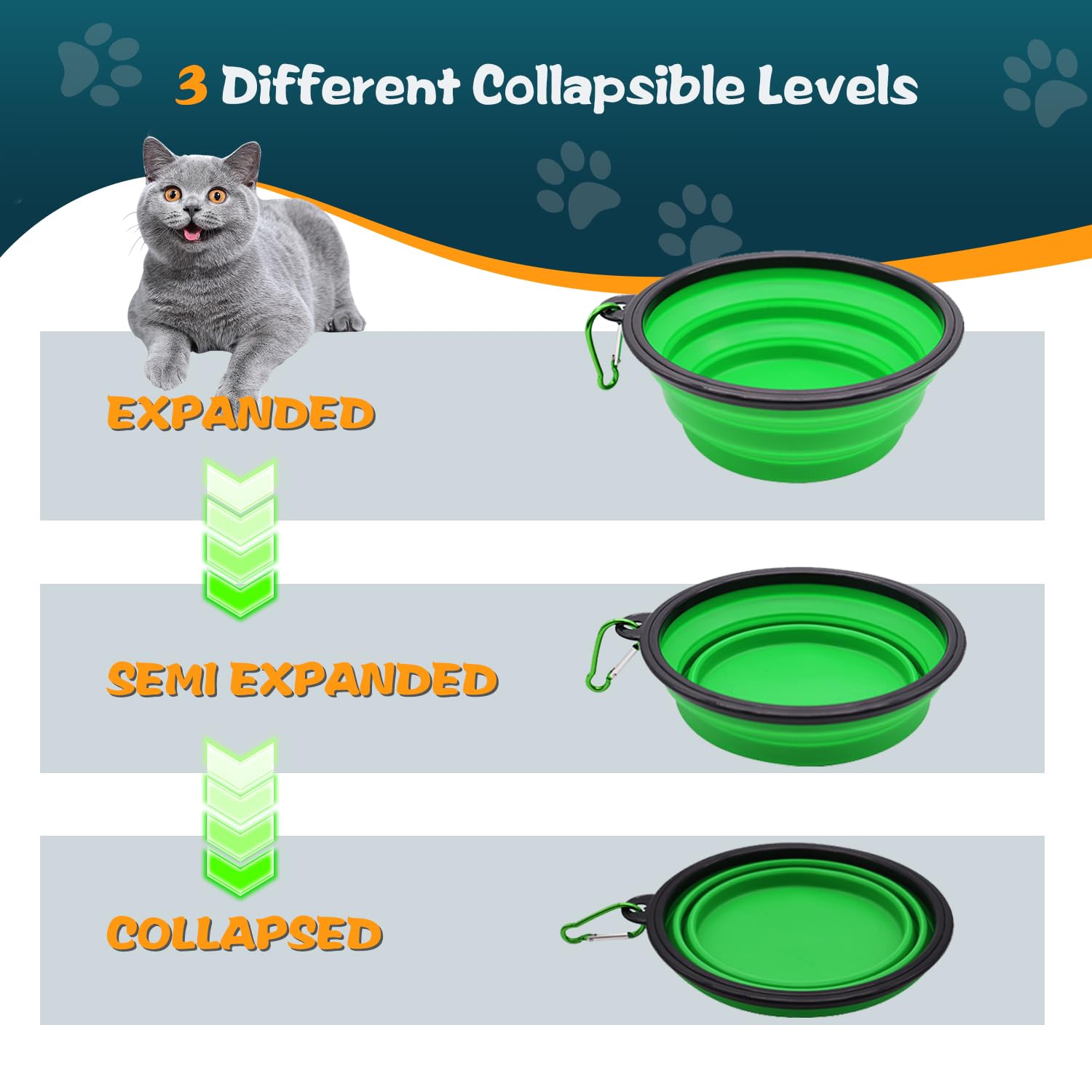 Lot de 2 gamelles pliables en silicone pour chien - Gamelles d'eau et de nourriture pour animaux domestiques avec boucles - Tasses et assiettes - Portable pliable et extensible