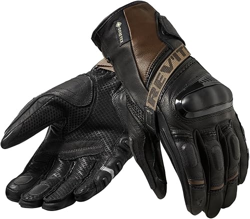 REV'IT! Men's Dominator 3 GTX Adventure Touring Motorcycle Gloves (Black/Sand - 2X-Large)