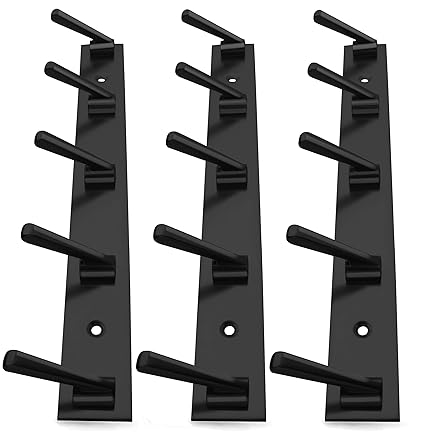 DOCOSS-Pack of 3-Deluxe Metal Black 5 Pin Cloth Hangers for Wall Door Cloth Hook Bathroom Wall Hooks Rail for Hanging Clothes,Towel Bathroom Accessories