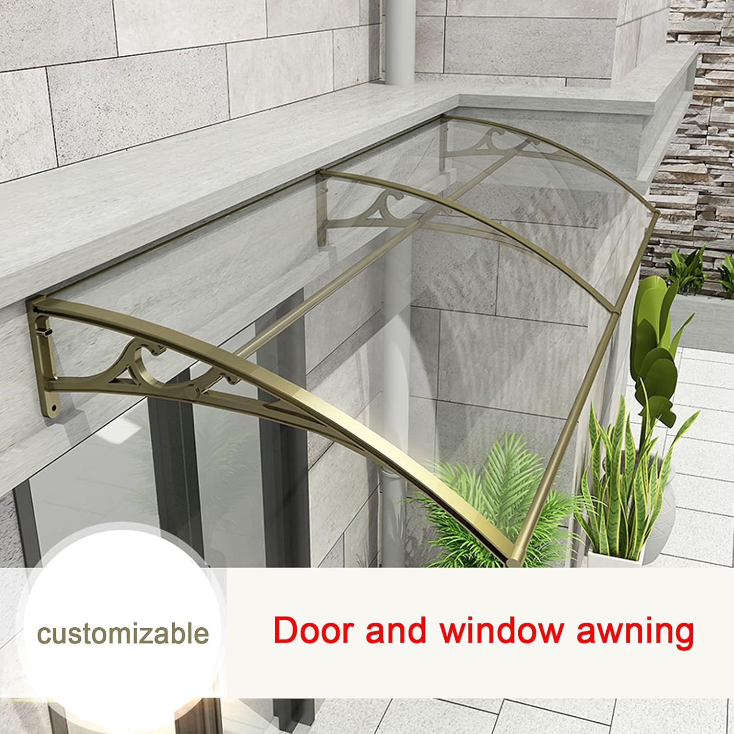 Mute and Self-Cleaning Front Door Canopy Awning,Door Window Garden Canopy Patio Porch Awning,Shade Roofing UV Rain Snow Protection Shelter,Transparent Polycarbonate Cover (60x150cm/24 x59)