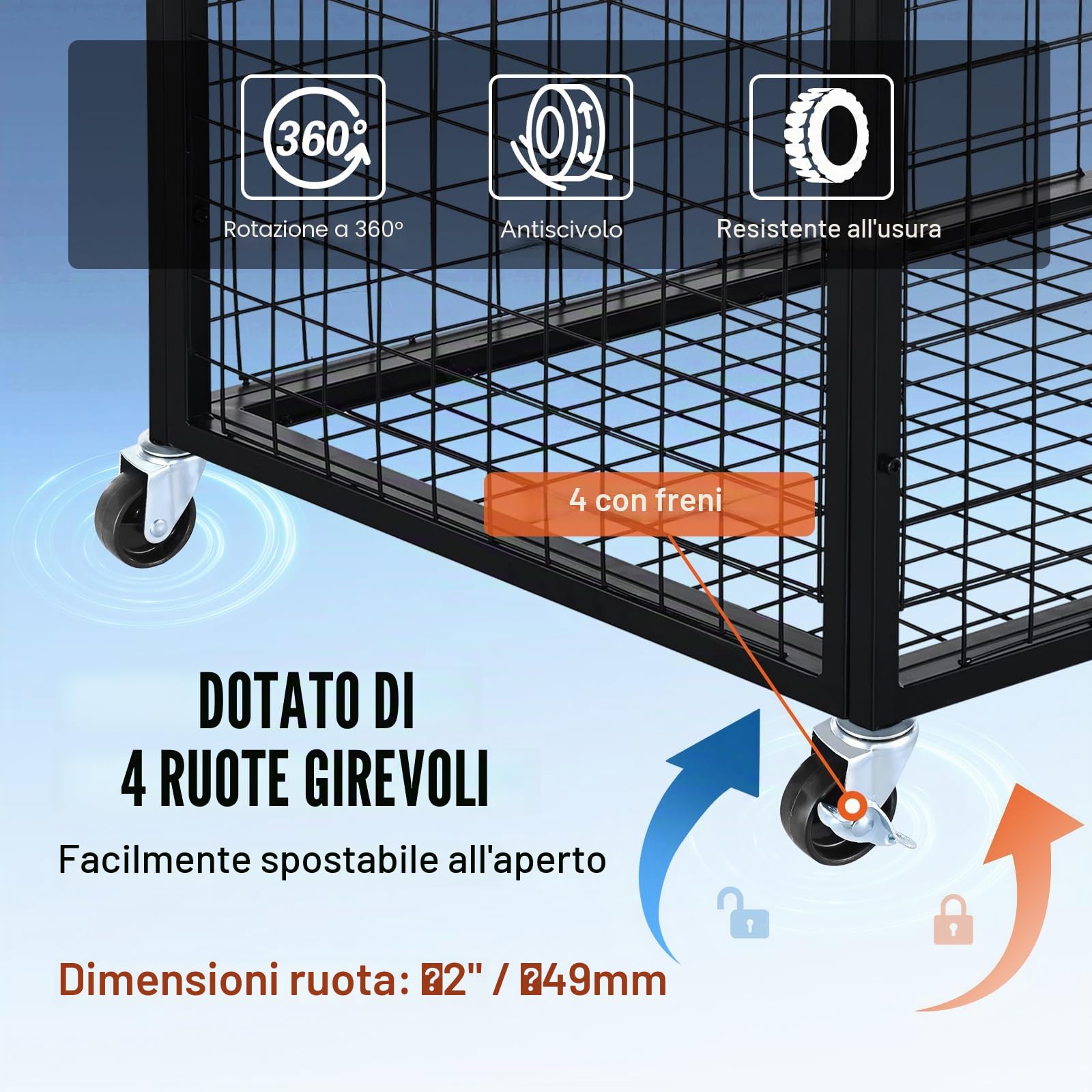 VEVOR Carrello Portaoggetti per Palline Sportive, Gabbia da Basket con Chiusura a Chiave con Doppi Coperchi, Organizzatore Porta Attrezzi Sportivi per Interni ed Esterni, Rastrelliera in Acciaio