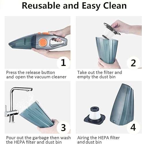 Miniatura 6 de AZHZOLSK Dust Buster - Aspiradora de mano recargable inalámbrica 12000PA-14000PA de alta potencia con pantalla de potencia para automóvil, hogar,