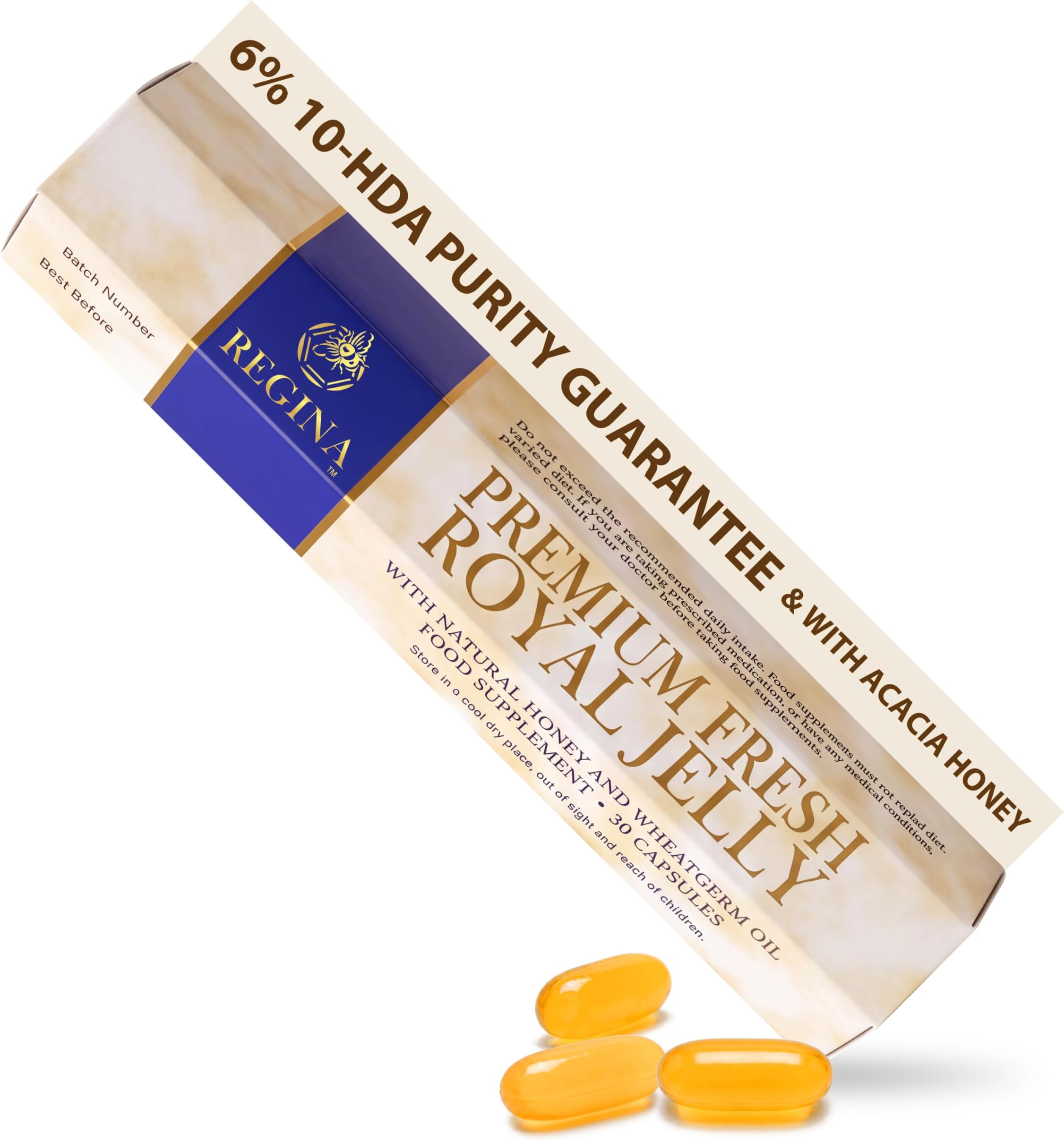 Regina Premium Fresh Royal Jelly 200mg, 6% 10-HDA (12mg) Guarantee, 30's